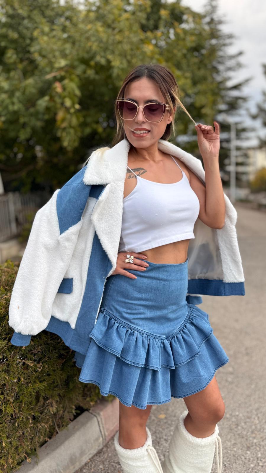 kot volanlı mini etek