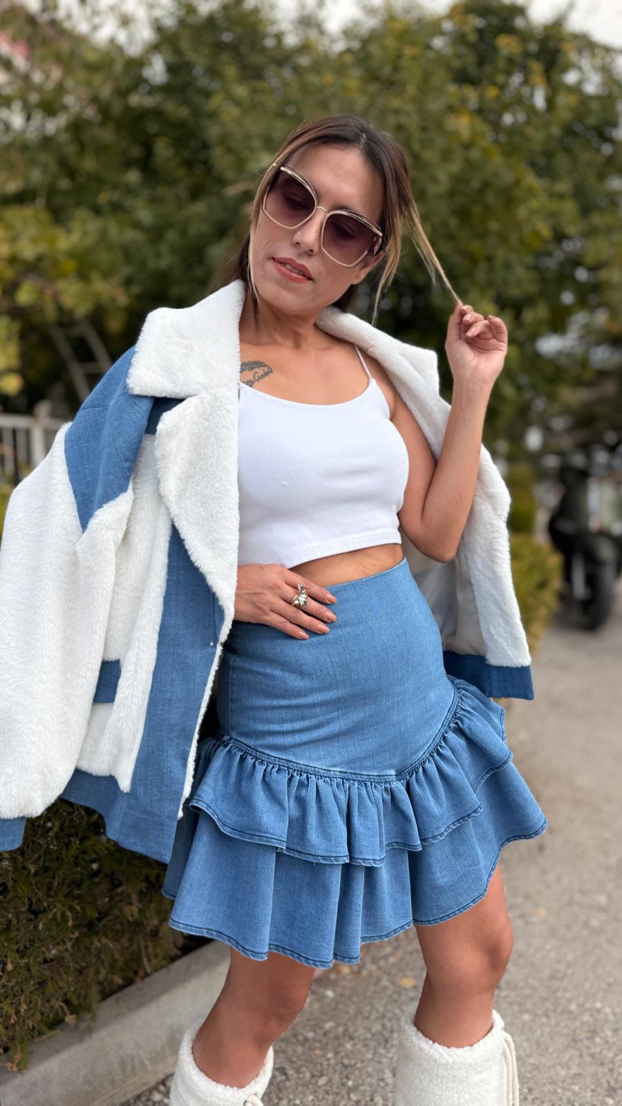 kot volanlı mini etek