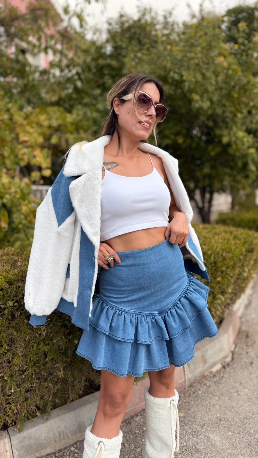 kot volanlı mini etek