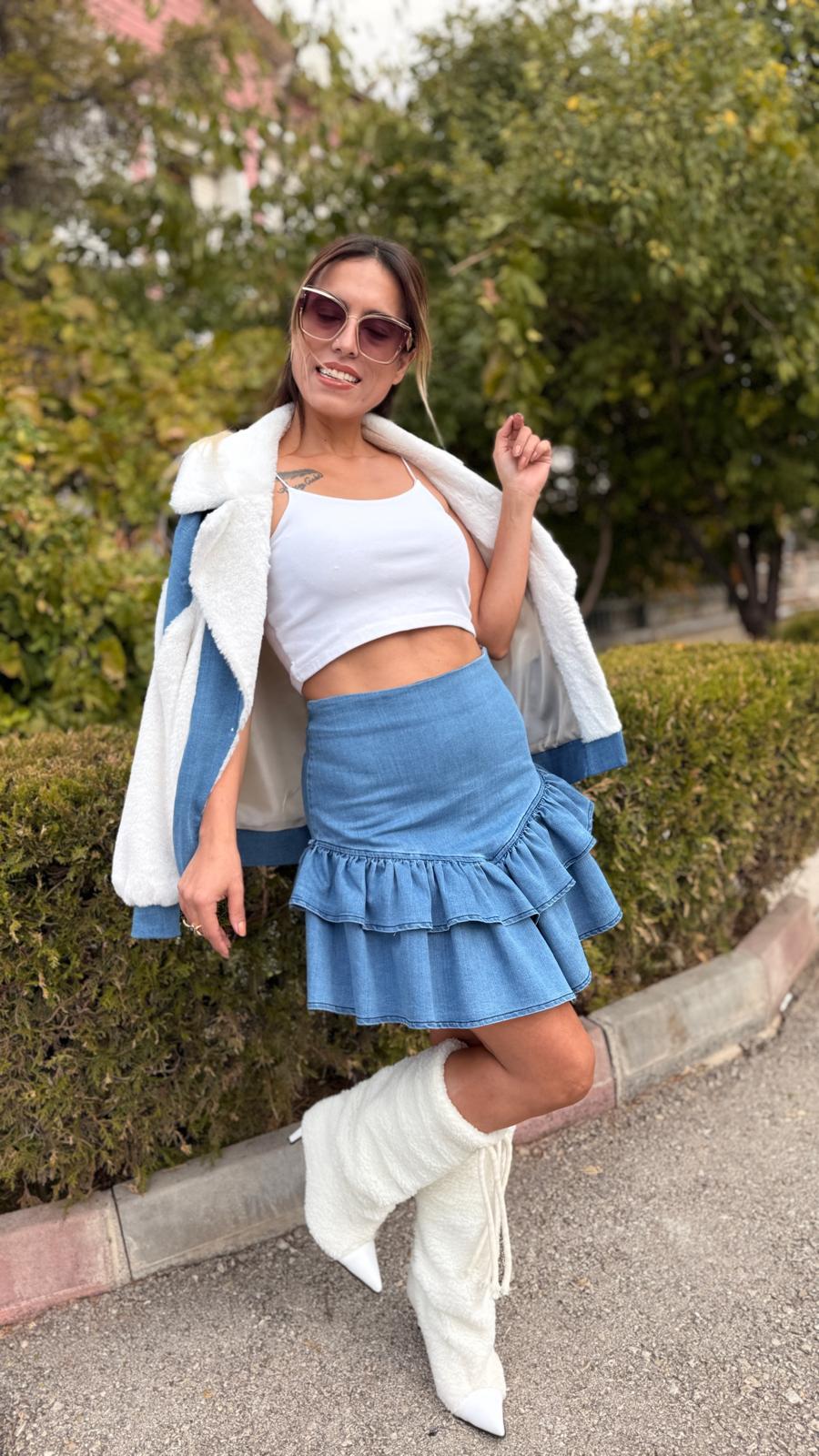 kot volanlı mini etek