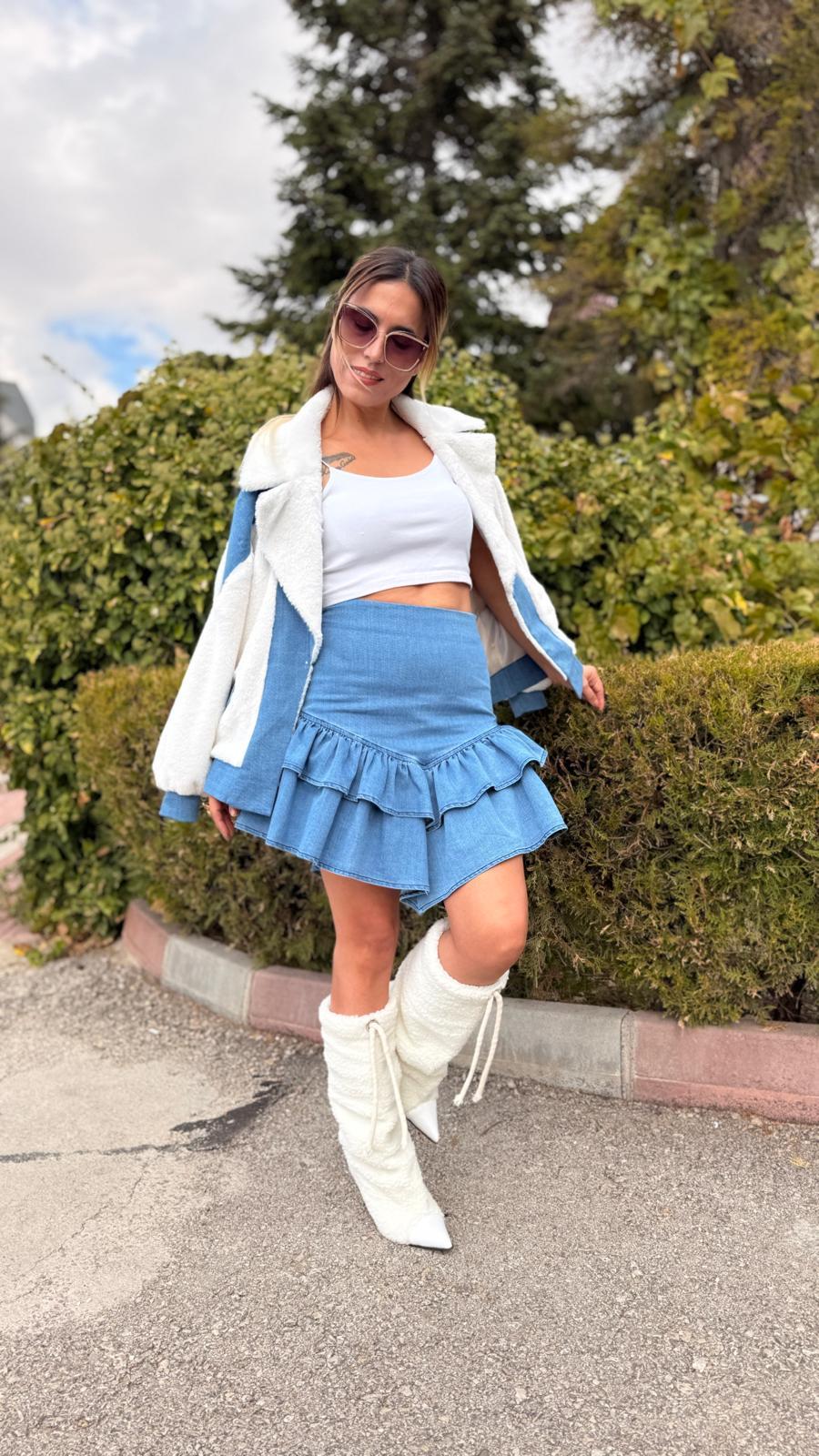 kot volanlı mini etek