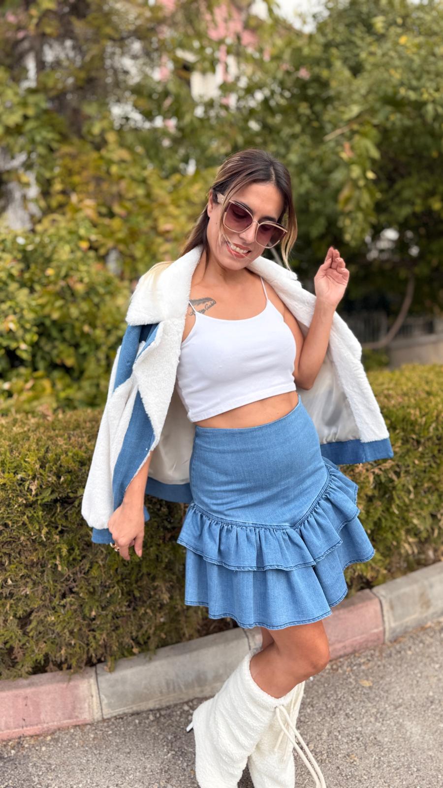 kot volanlı mini etek