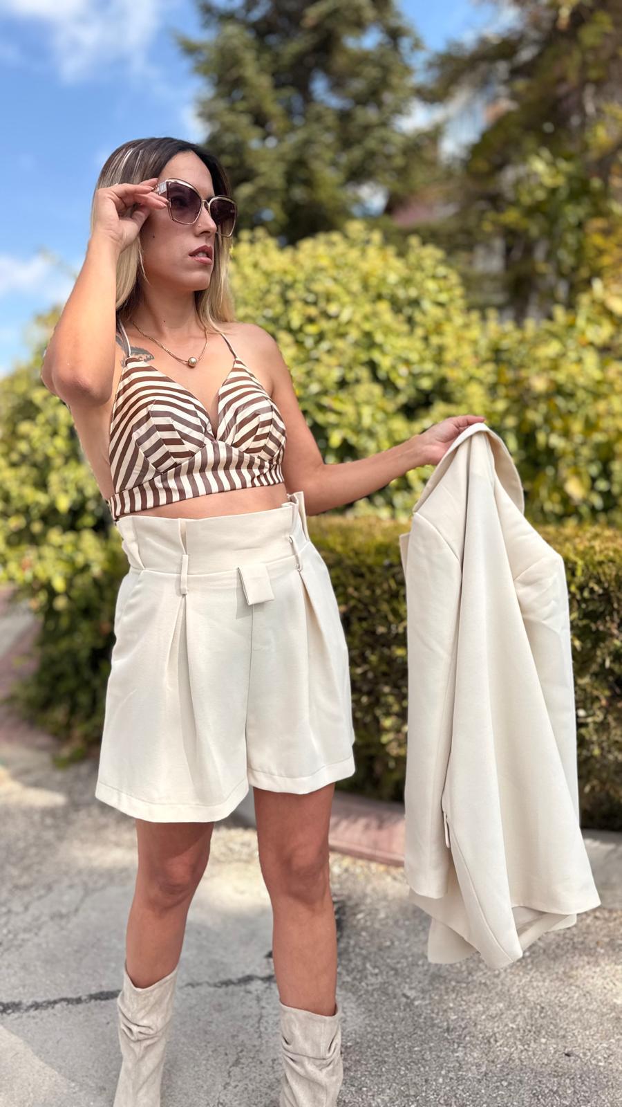 krem ceket şort takım