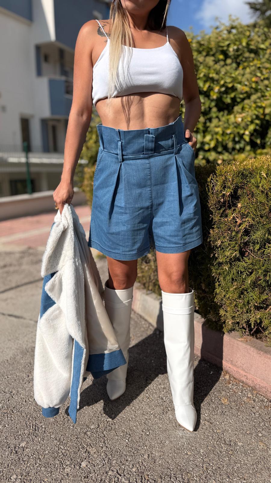 mavi yüksek bel kot şort