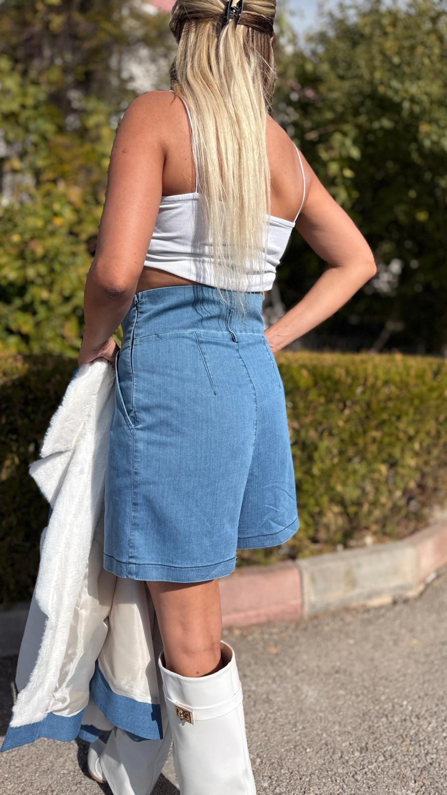 mavi yüksek bel kot şort