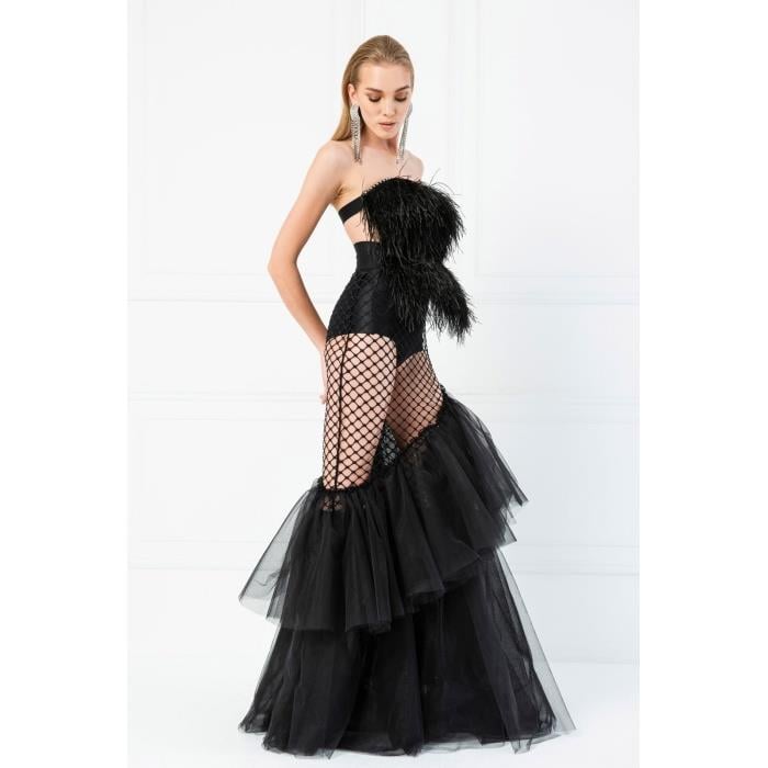 Siyah Fileli Maxi Tül Etek