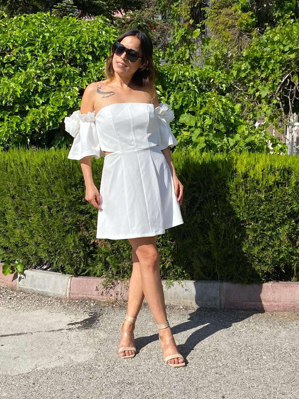 stablez kolları gül detay mini elbise