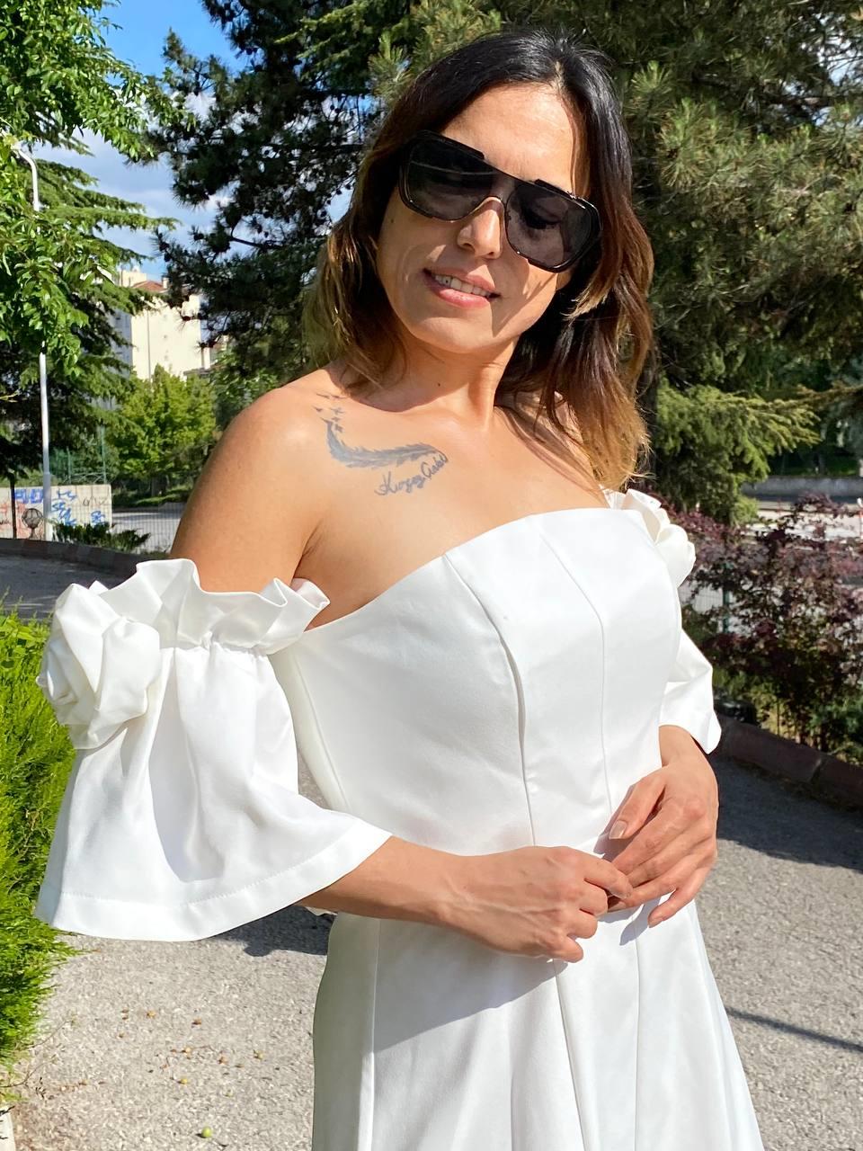 stablez kolları gül detay mini elbise