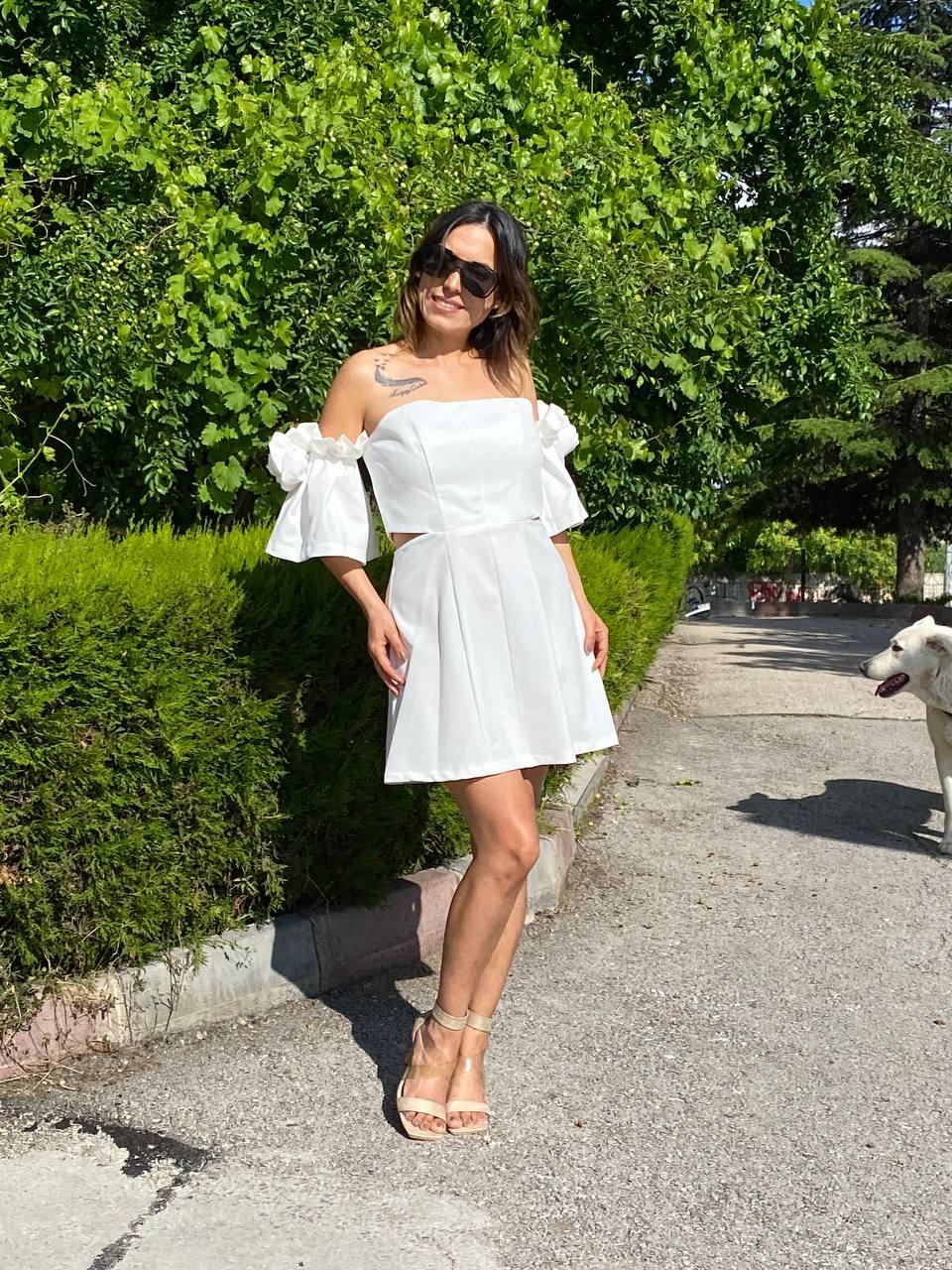 stablez kolları gül detay mini elbise