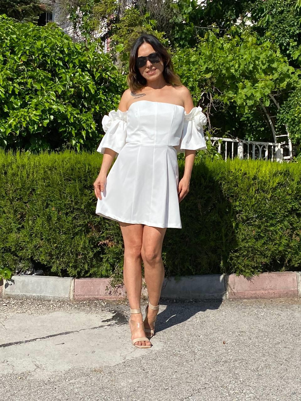 stablez kolları gül detay mini elbise