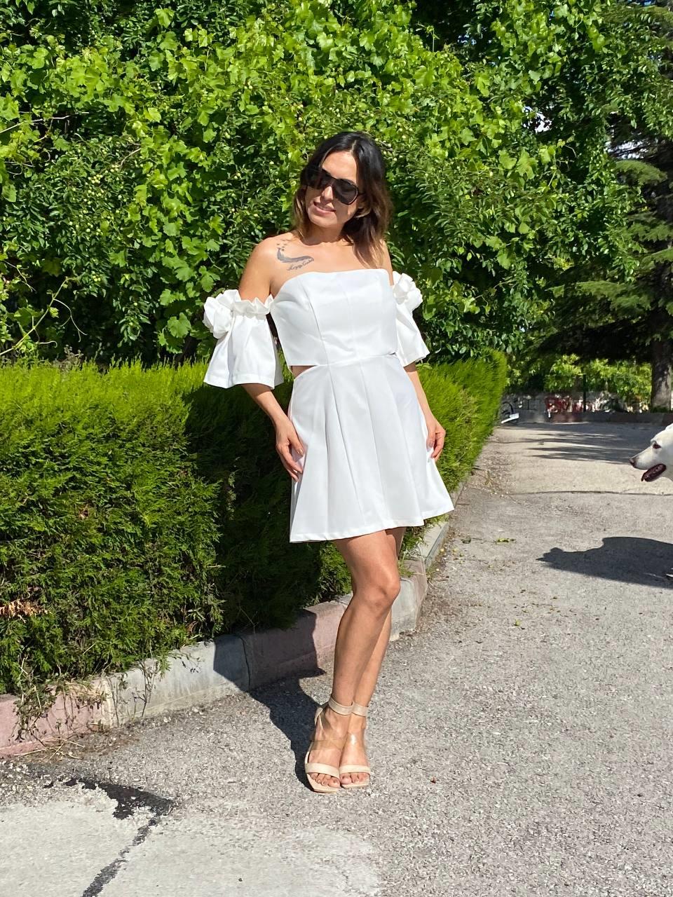 stablez kolları gül detay mini elbise