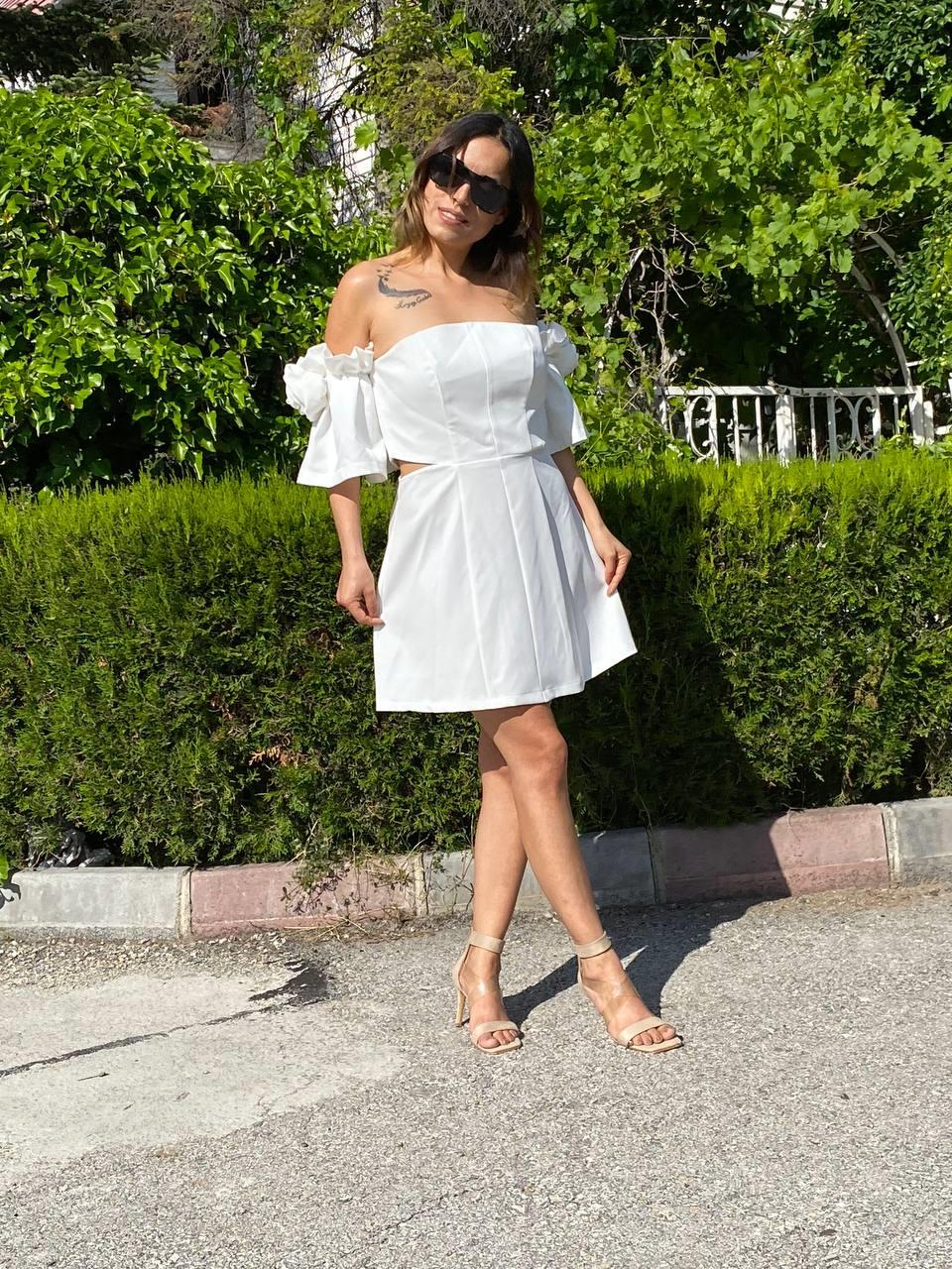 stablez kolları gül detay mini elbise