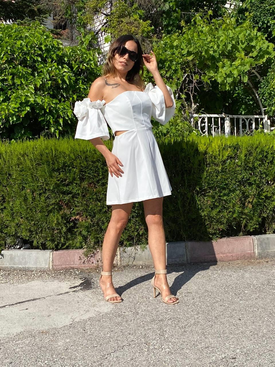 stablez kolları gül detay mini elbise