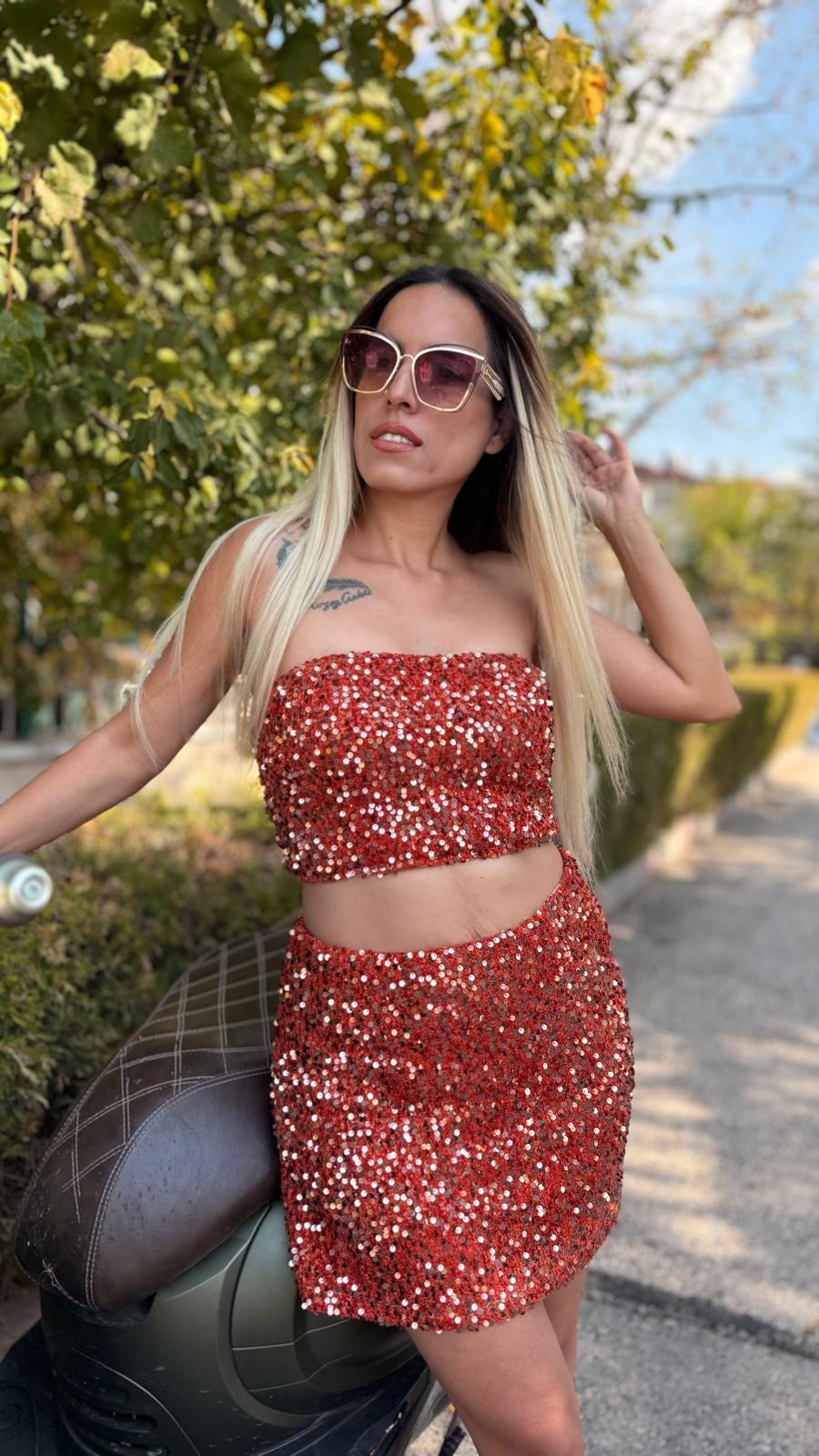 zara payet turuncu alt üst takım