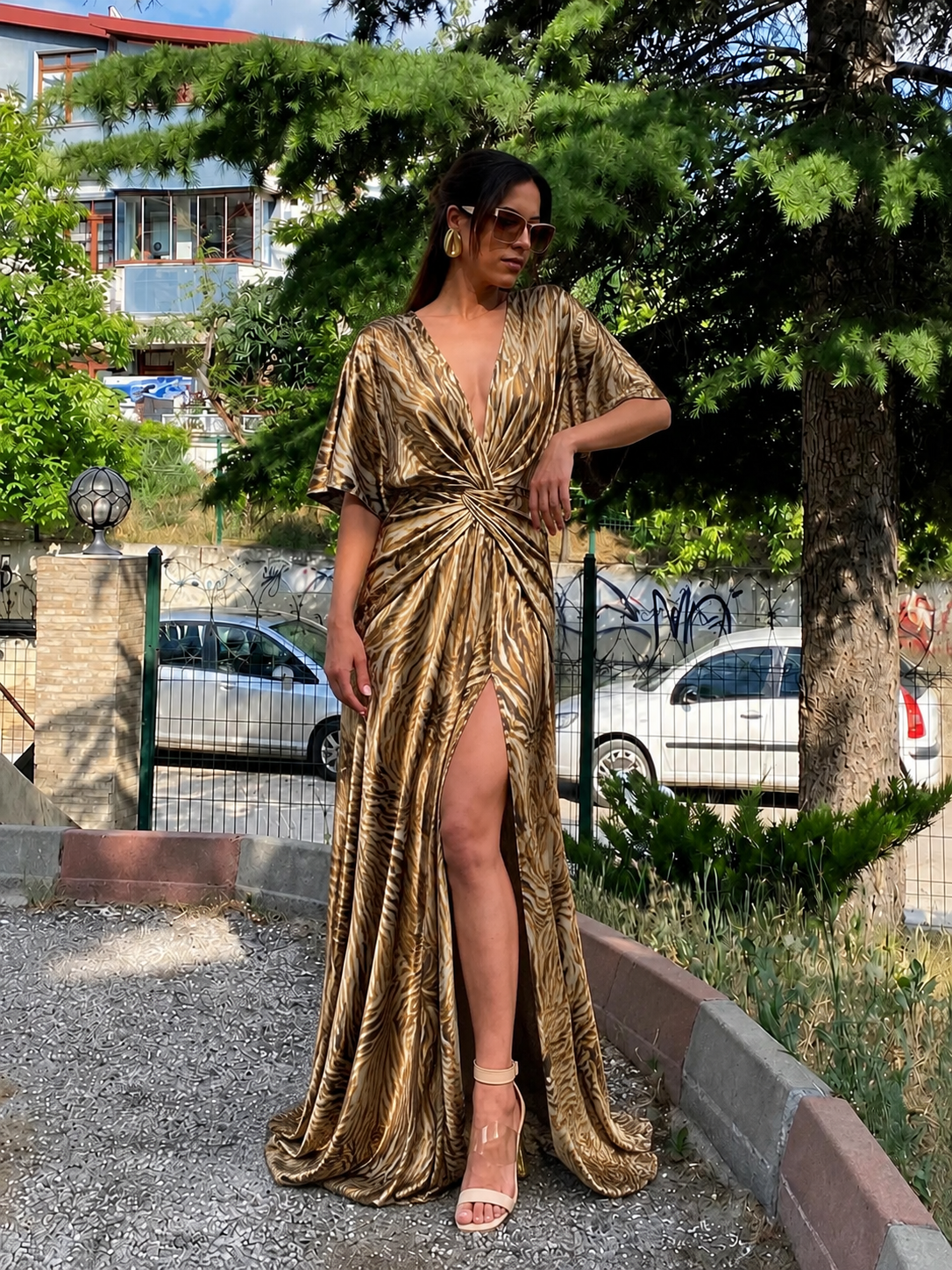 zebra desen saten tasarım elbise