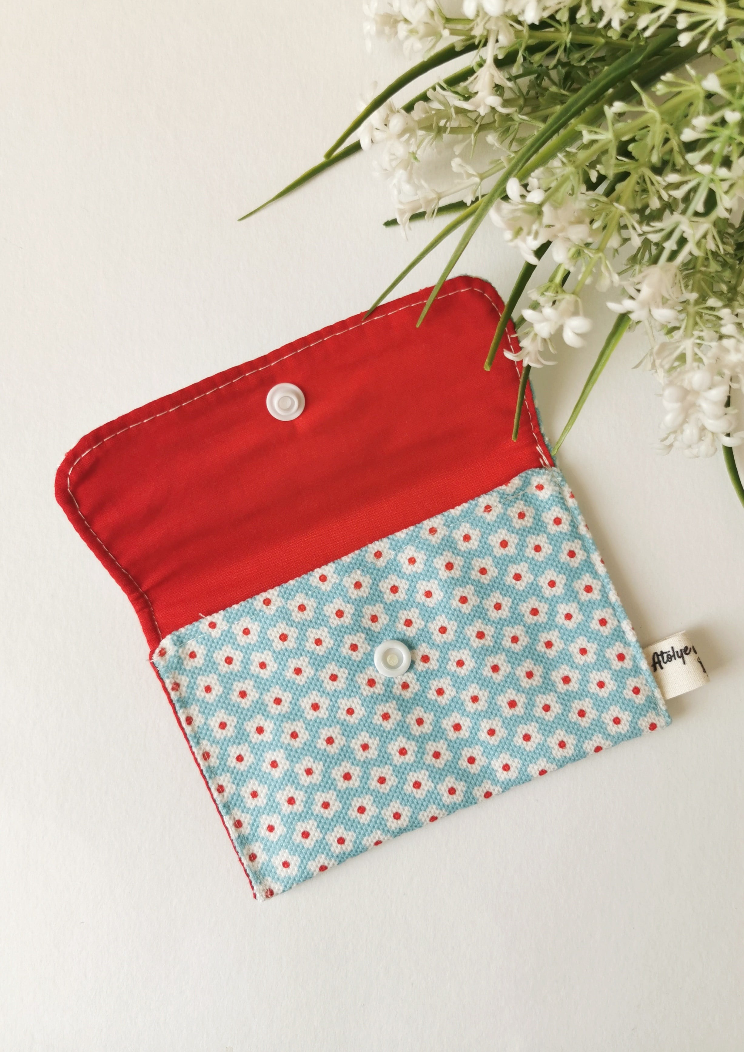 Halley Concept Mavi Mini Çiçek Desenli Pamuklu Kumaş Çıtçıtlı Cüzdan | Kartlık 13x9 cm