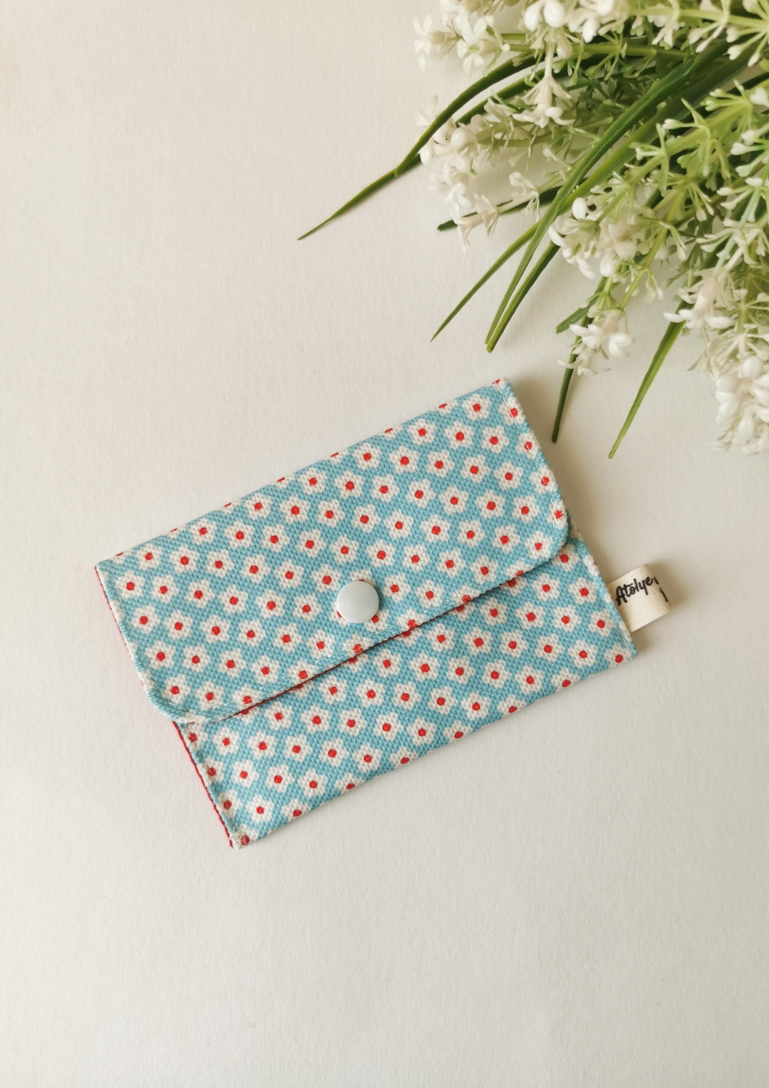 Halley Concept Mavi Mini Çiçek Desenli Pamuklu Kumaş Çıtçıtlı Cüzdan | Kartlık 13x9 cm