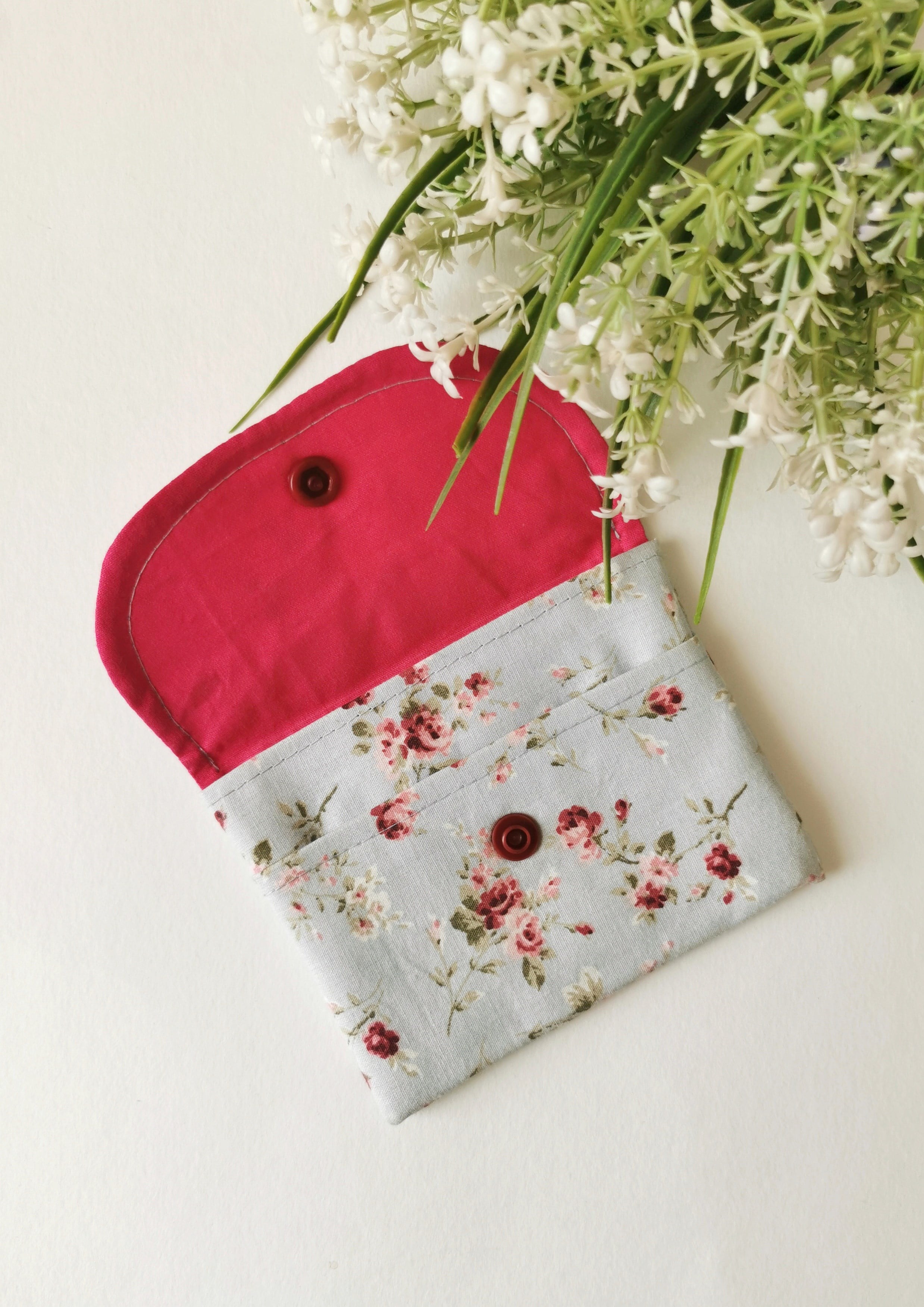 Halley Concept Mavi Vintage Çiçek Desenli Pamuklu Kumaş Çıtçıtlı Cüzdan | Kartlık 11,5x8,5 cm