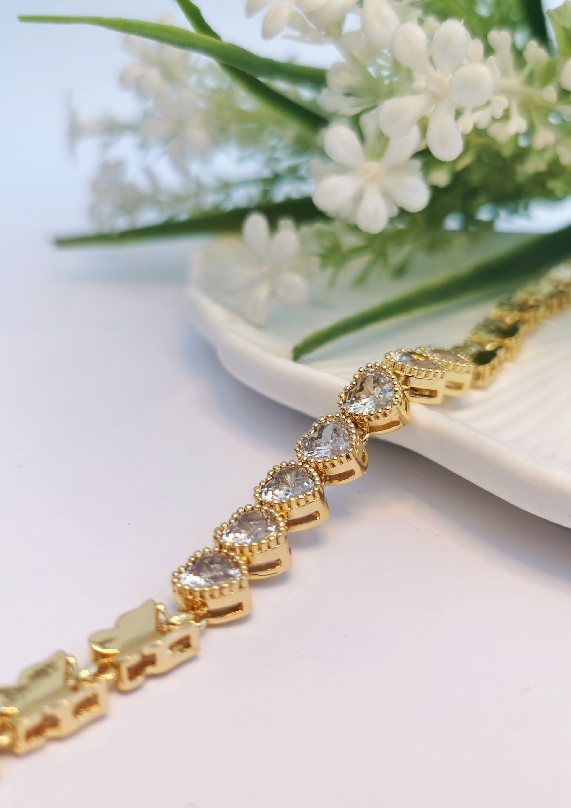 Kalp Kesim Gold Zirkon Çelik Bileklik