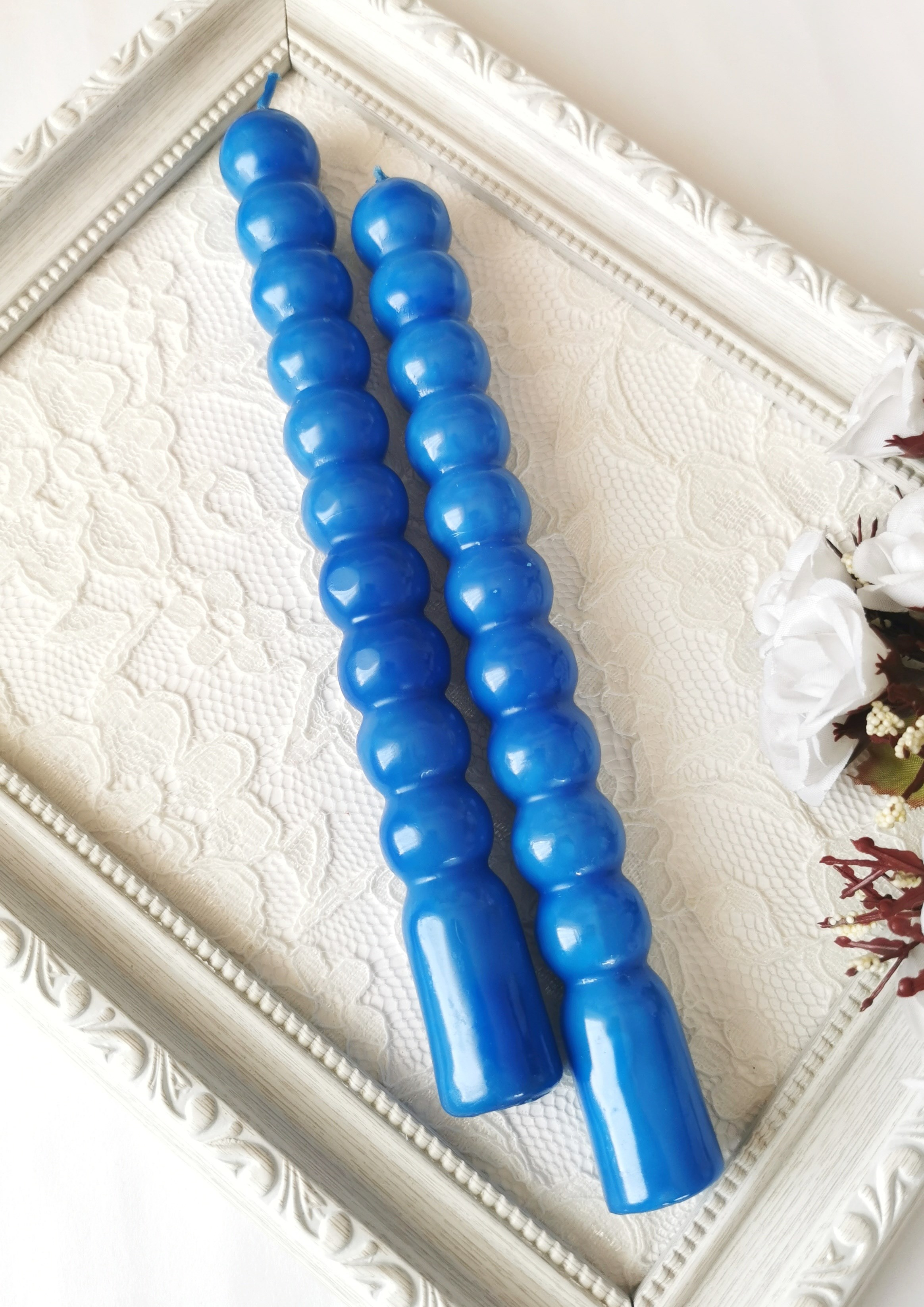 Lacivert Yuvarlak Formlu Dekoratif Şamdan Mumu 2'li Set 21 cm