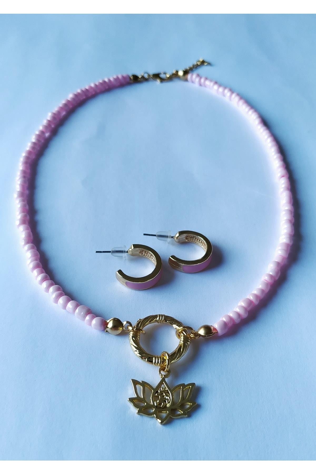 Lotus Çiçeği Kolye Küpe Seti