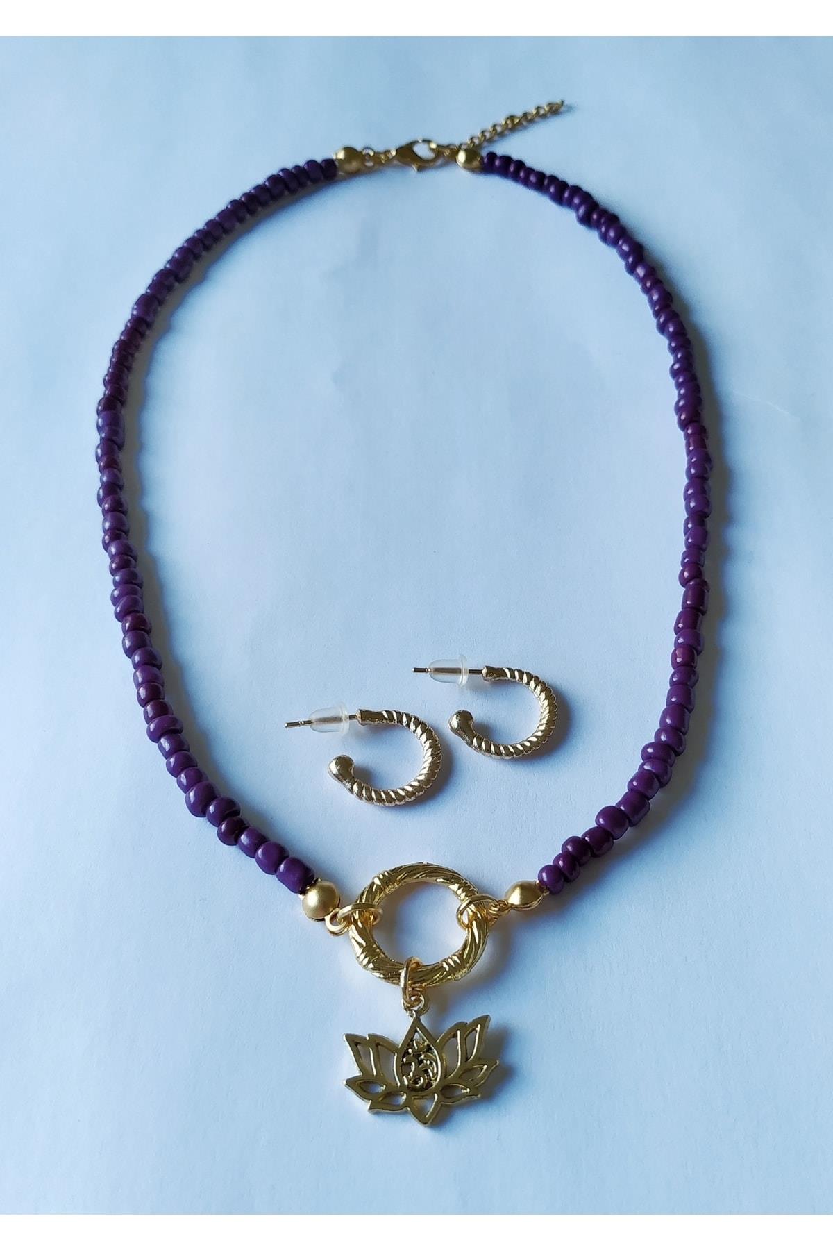 Lotus Çiçeği Kolye Küpe Seti