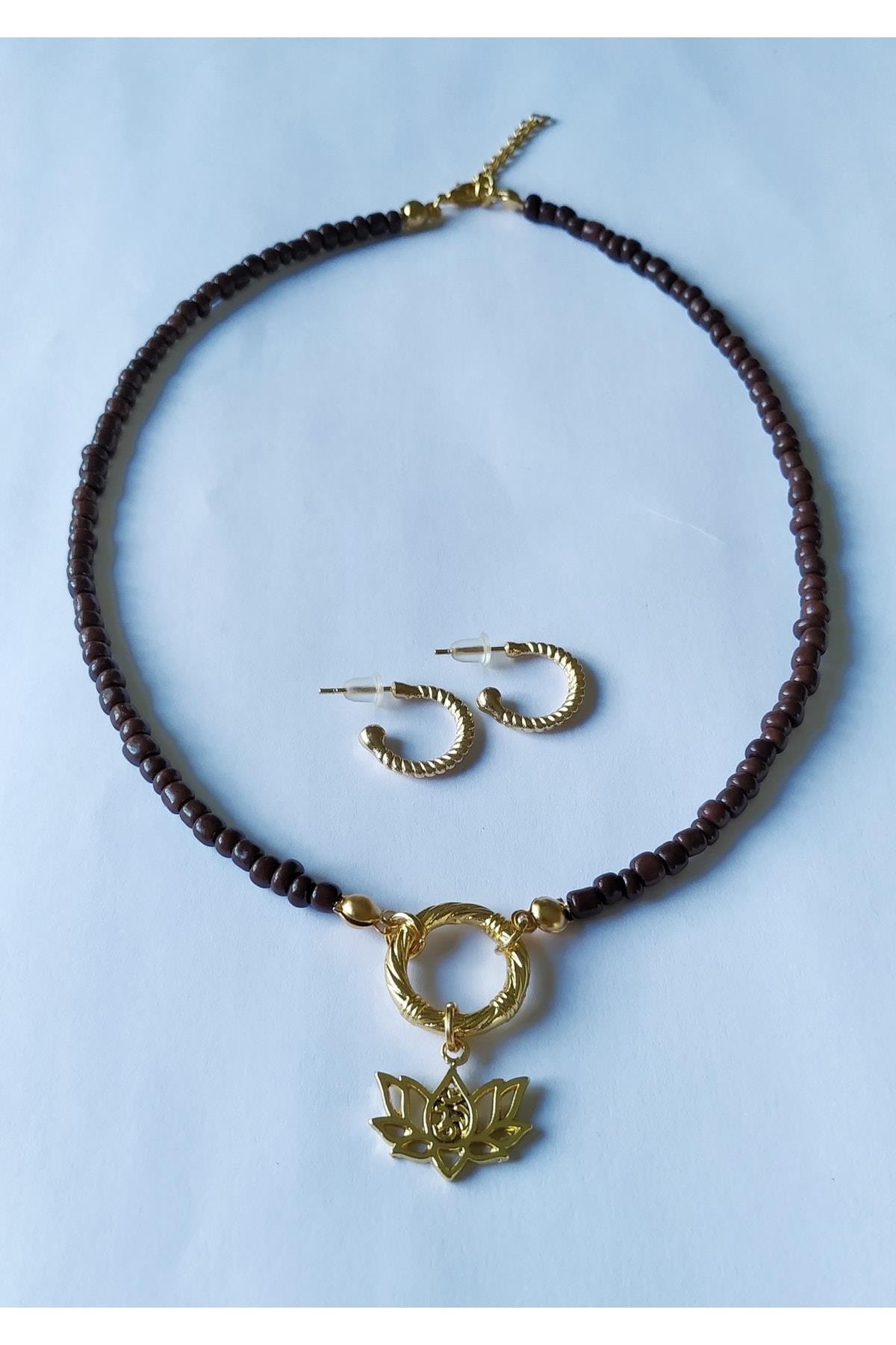 Lotus Çiçeği Kolye Küpe Seti