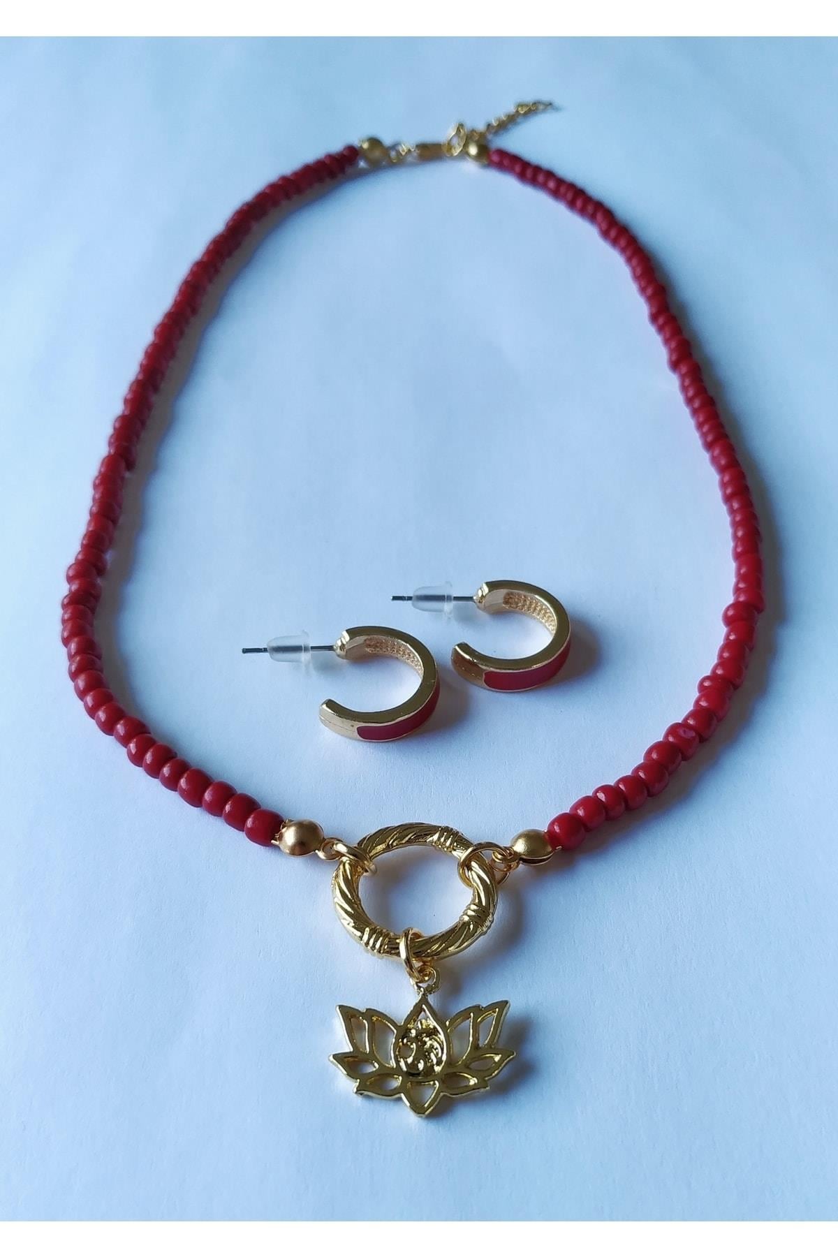 Lotus Çiçeği Kolye Küpe Seti