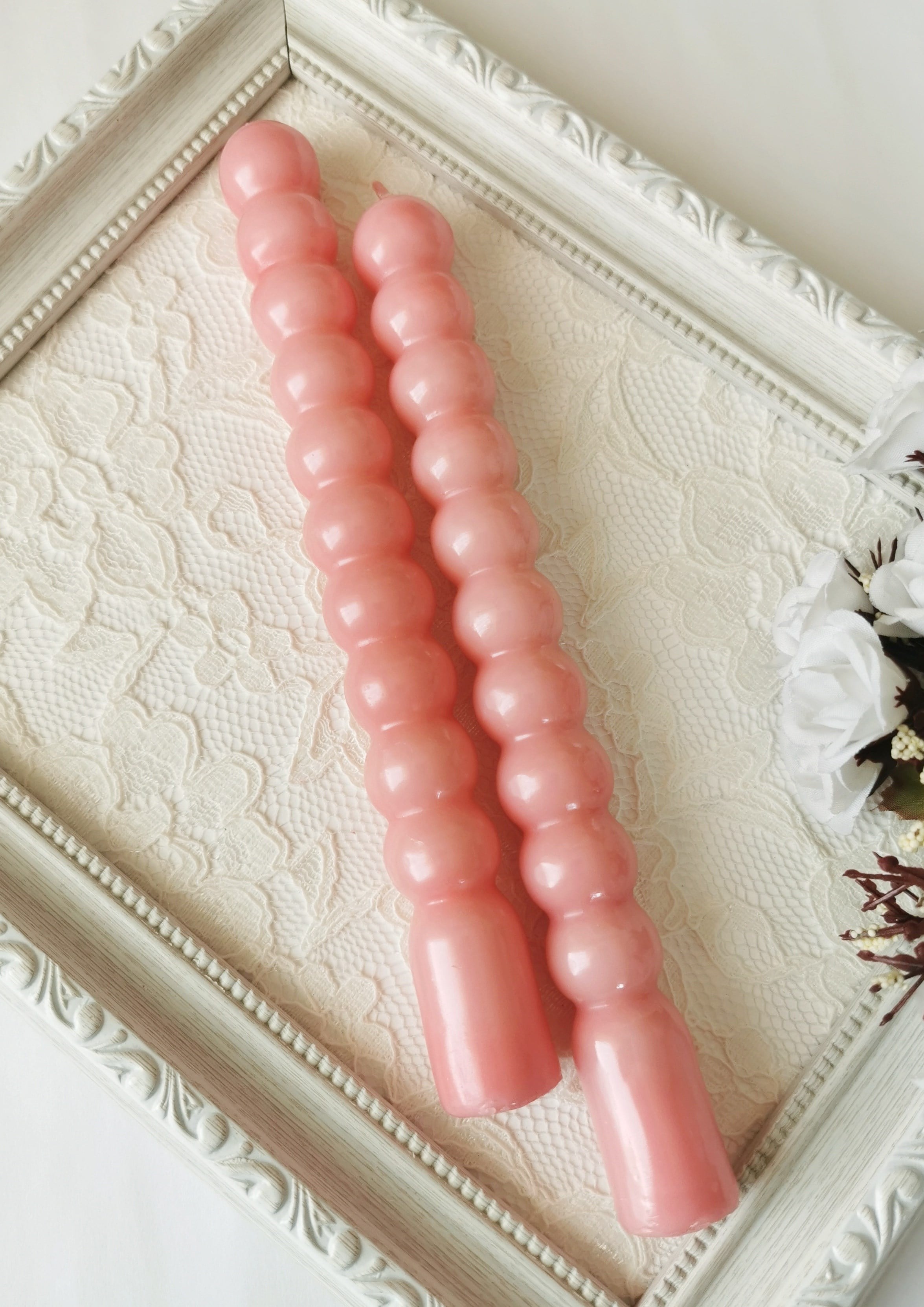 Pembe Yuvarlak Formlu Dekoratif Şamdan Mumu 2'li Set 21 cm