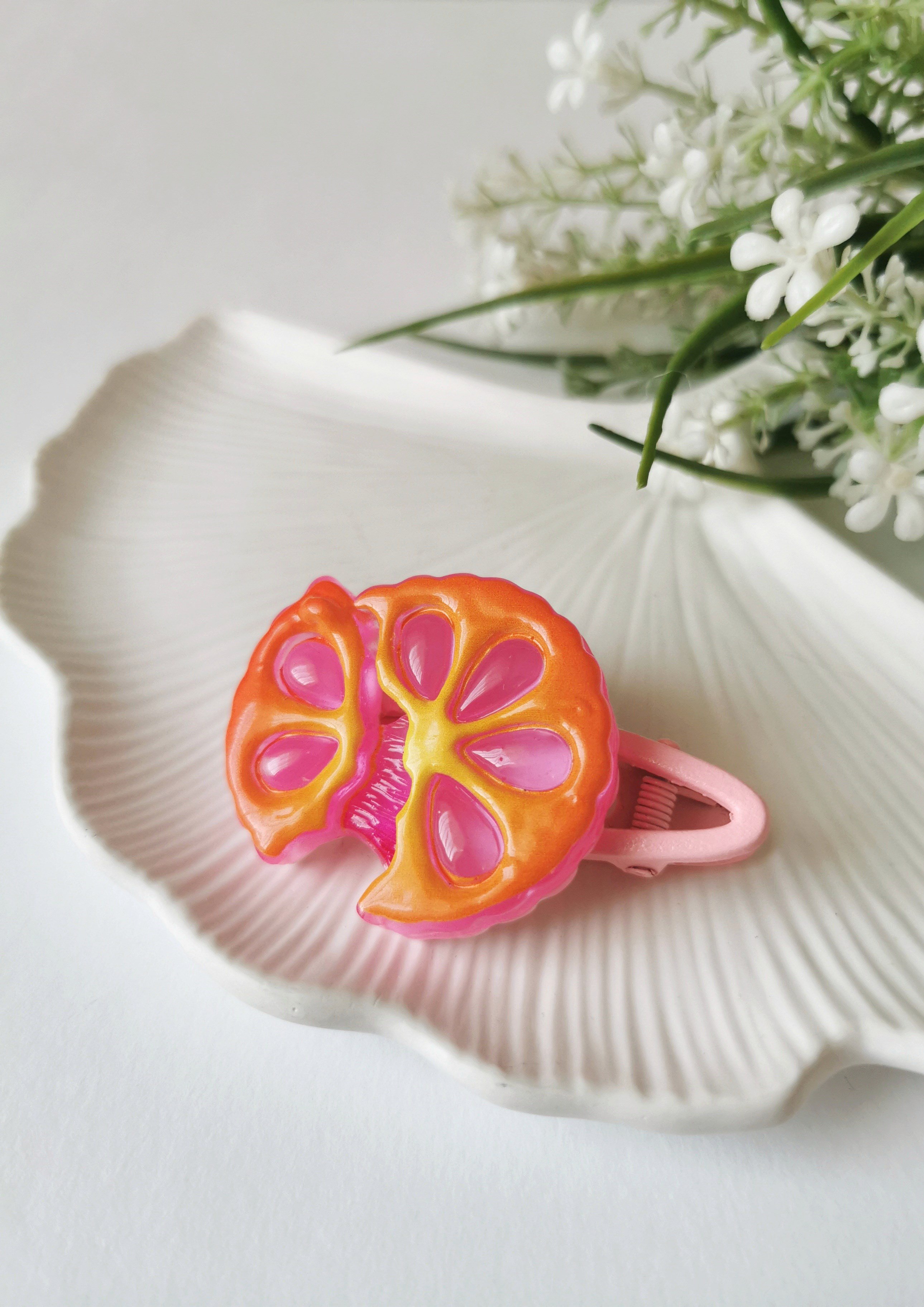 Portakal Dilimi Figürlü Pembe Pensli Çocuk Tokası 6x4 cm