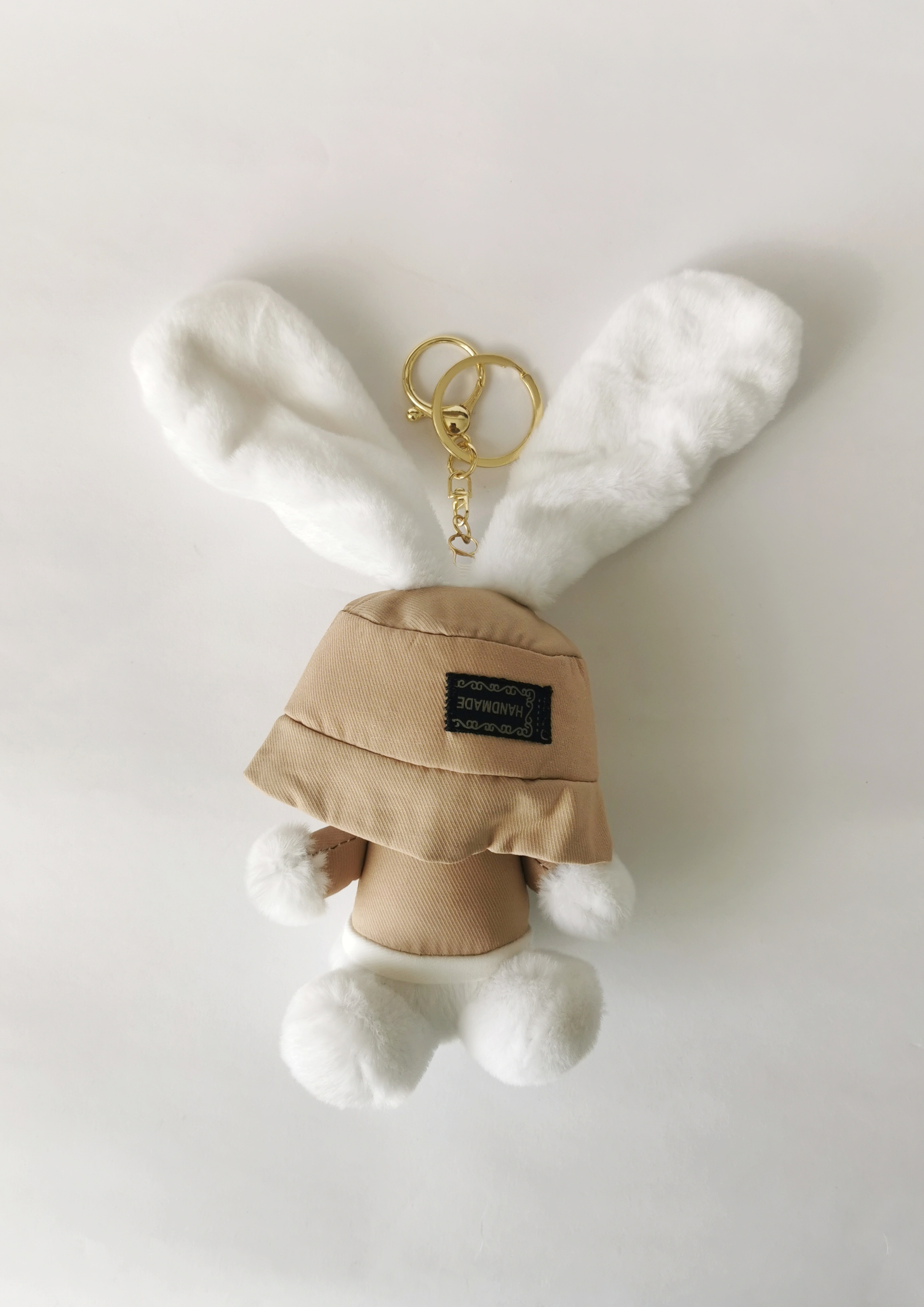 Sevimli Uzun Kulaklı Tavşan Peluş Oyuncak Anahtarlık Charm Bej Rengi