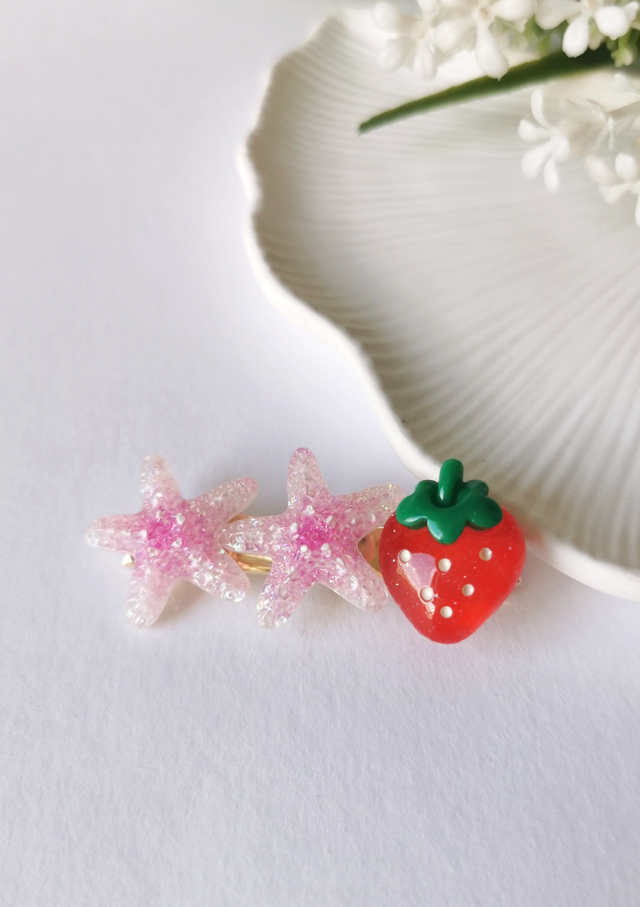 Simli Denizyıldızı & Balık Desenli Pensli Toka – 6x2 cm
