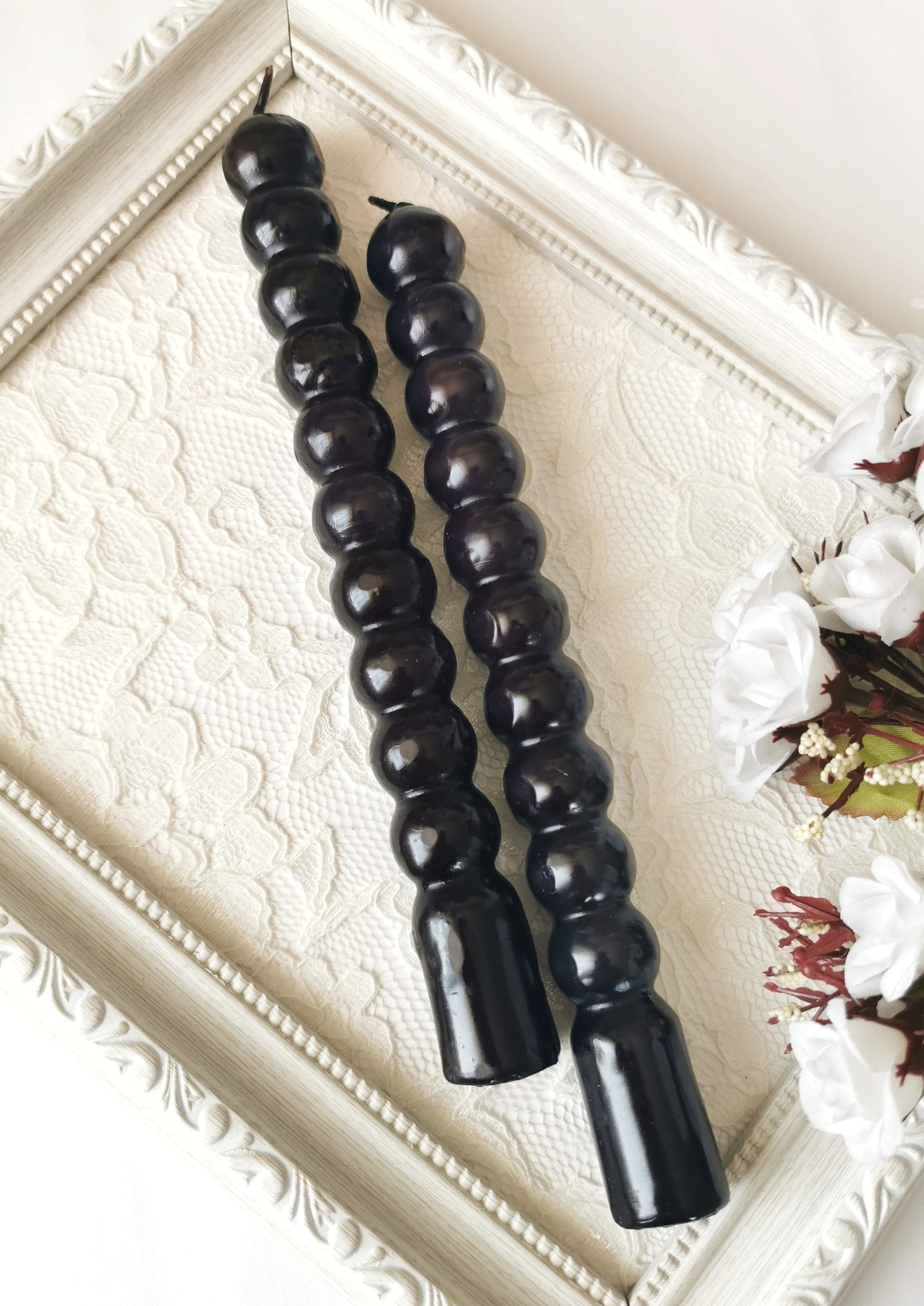 Siyah Yuvarlak Formlu Dekoratif Şamdan Mumu 2'li Set 21 cm