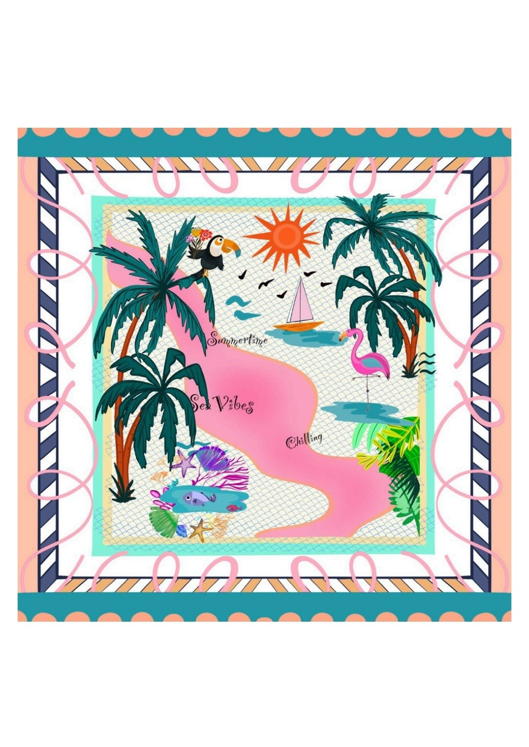 Summer Vibes Desenli Saten Fular