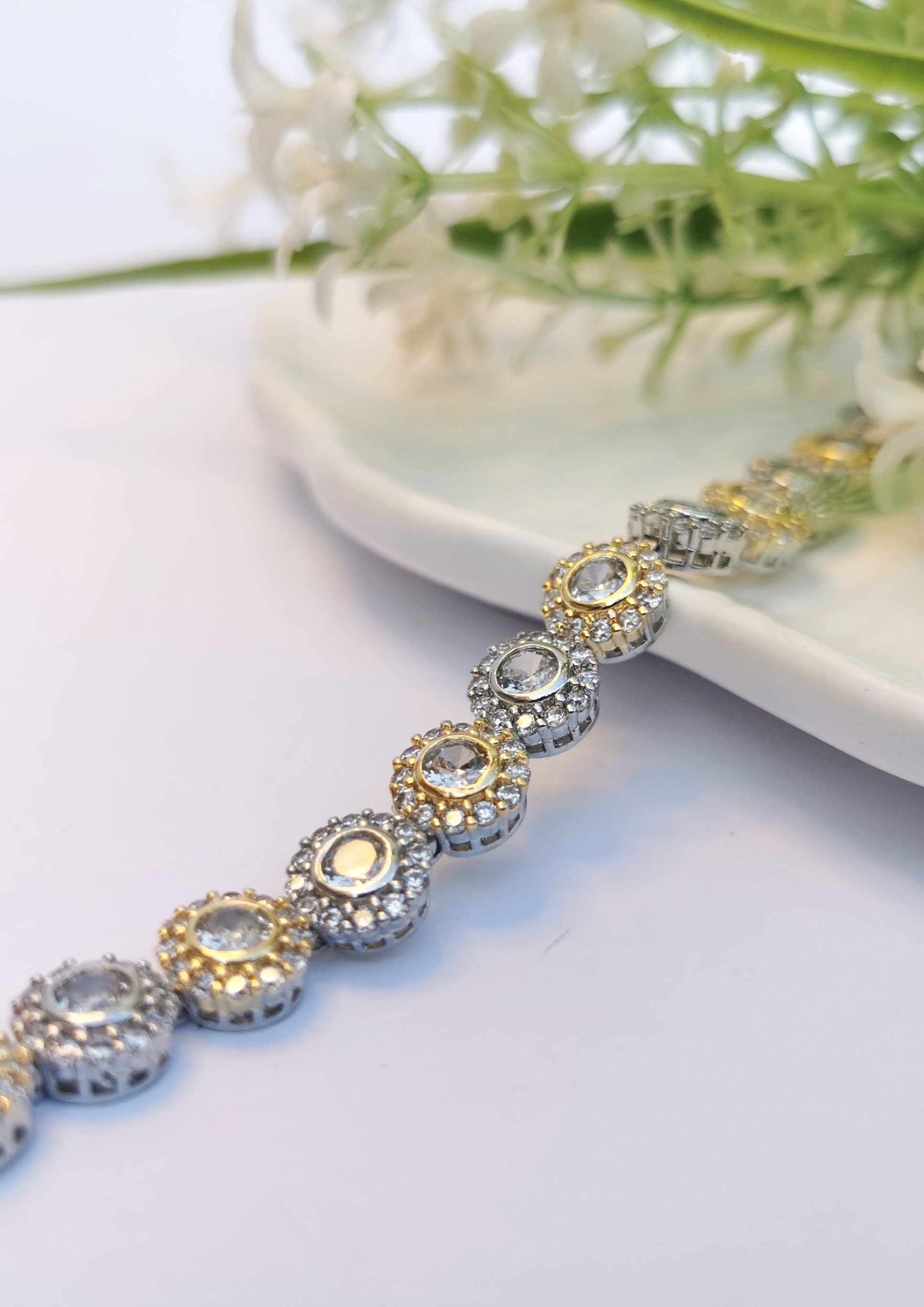 VIP Halo Gold & Silver Zirkon Çelik Bileklik