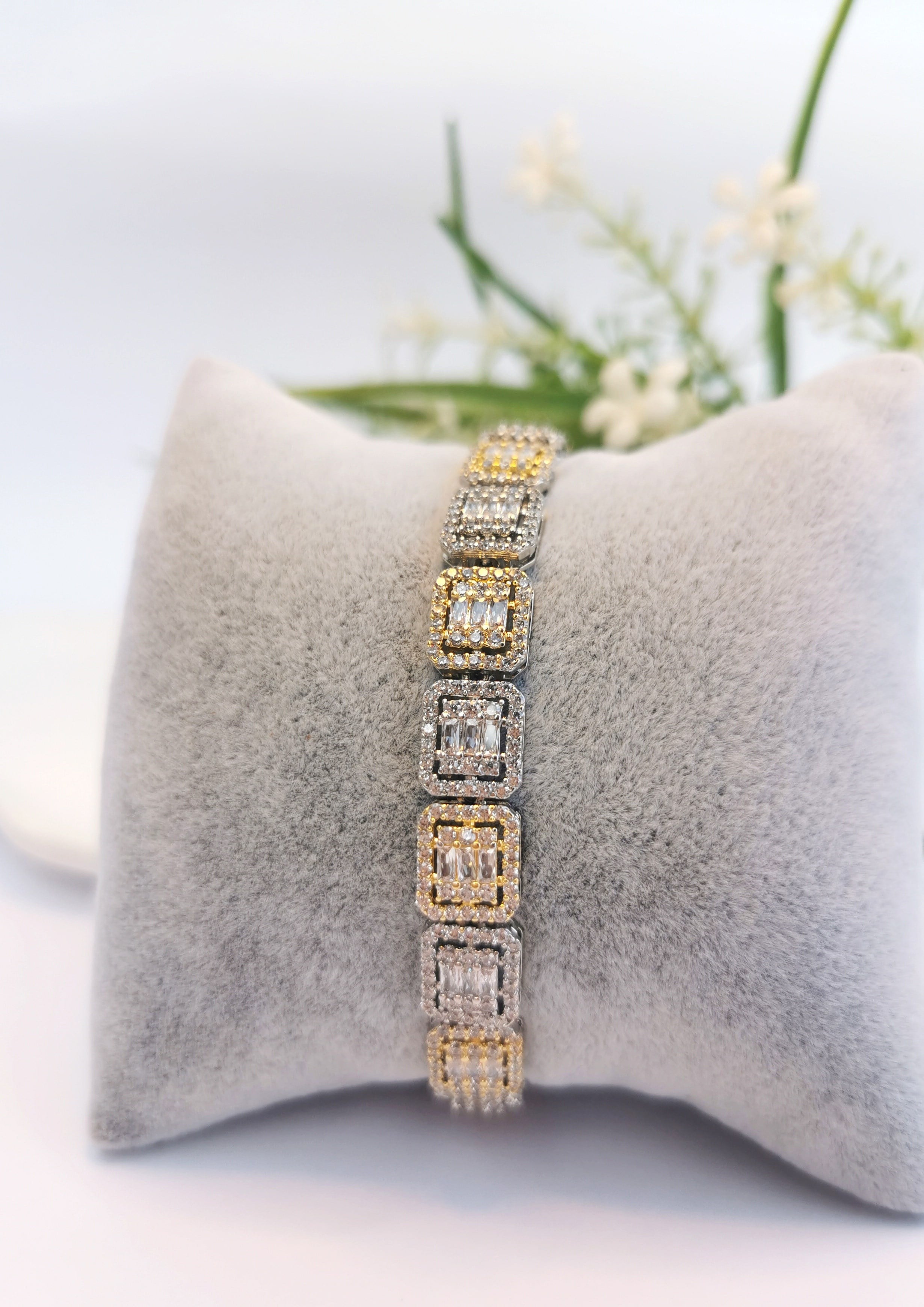 VIP Royal Baguette Gold & Silver Zirkon Çelik Bileklik