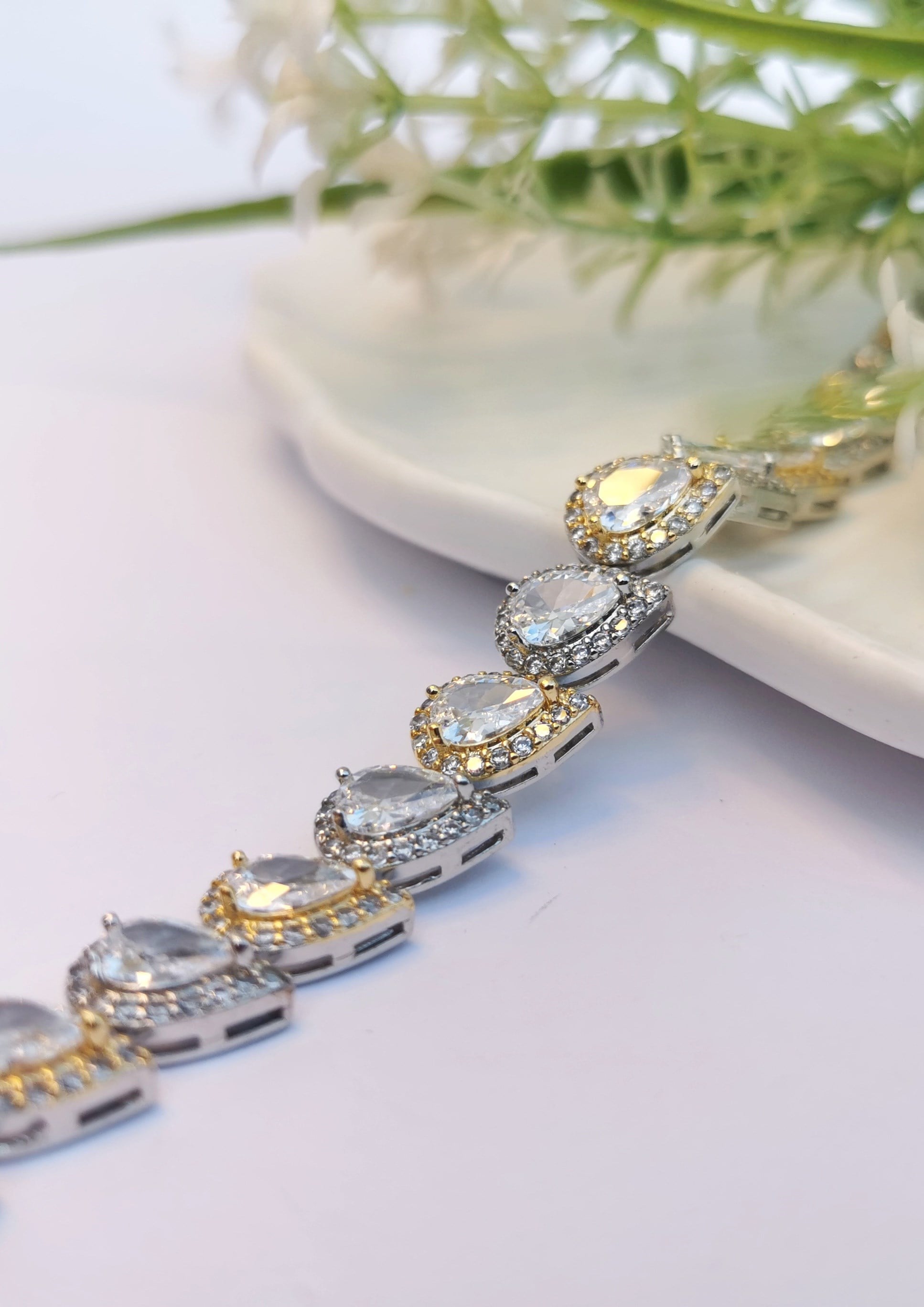 VIP Royal Drop Gold & Silver Zirkon Çelik Bileklik
