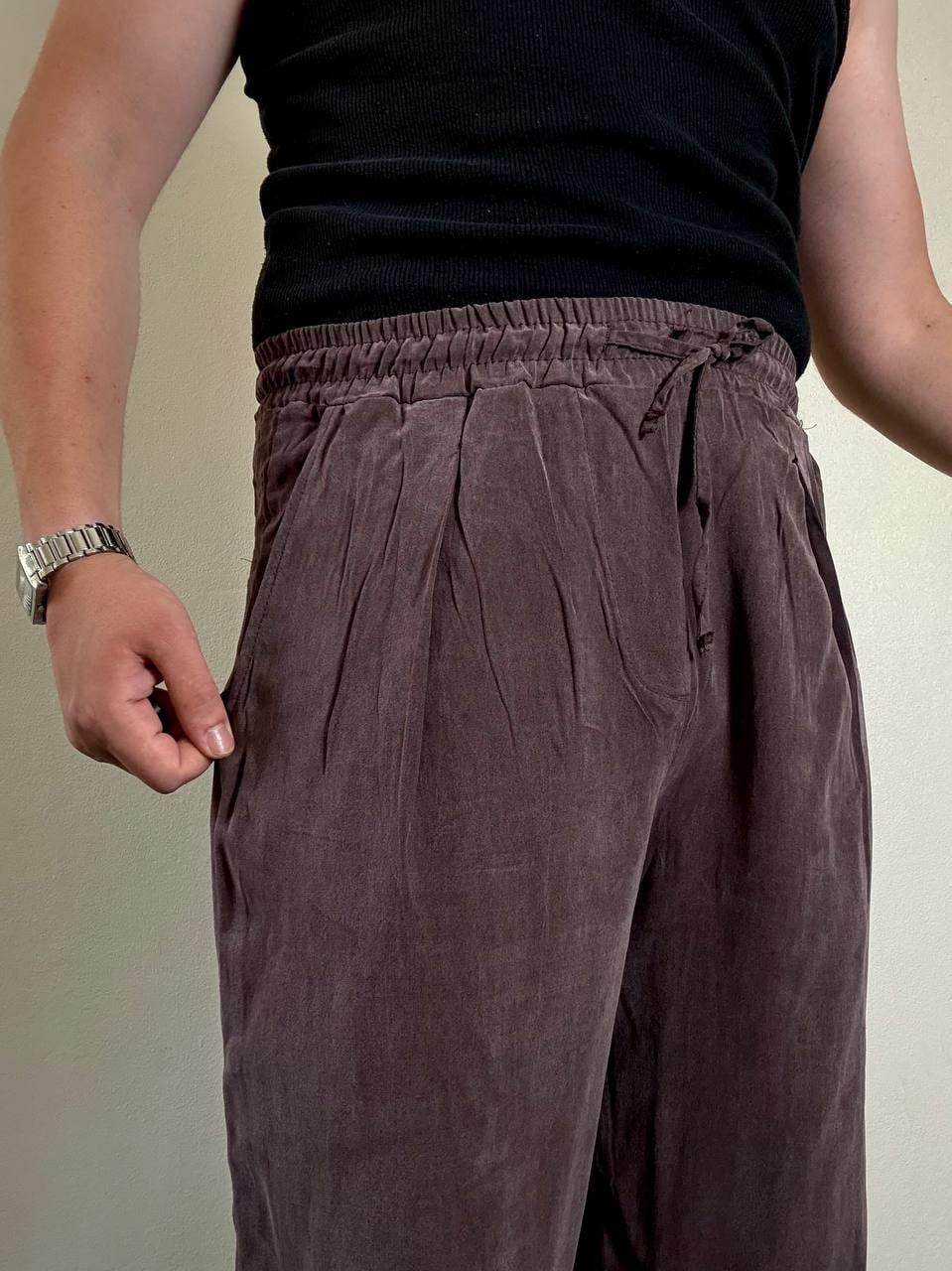 Ares Koyu Mürdüm Keten Pantolon