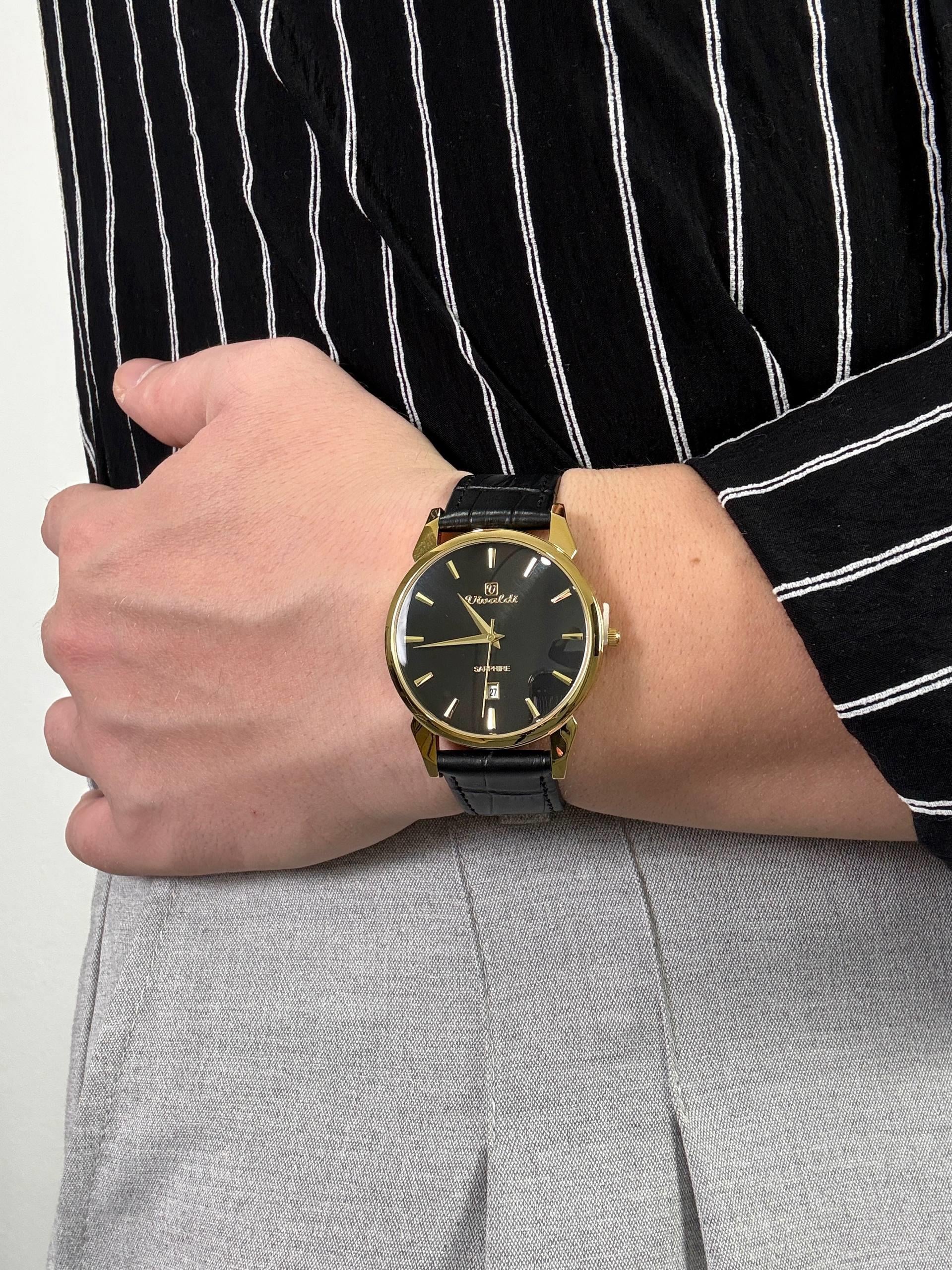 Black Night Leather Cord Vintage Wristhwatch VV