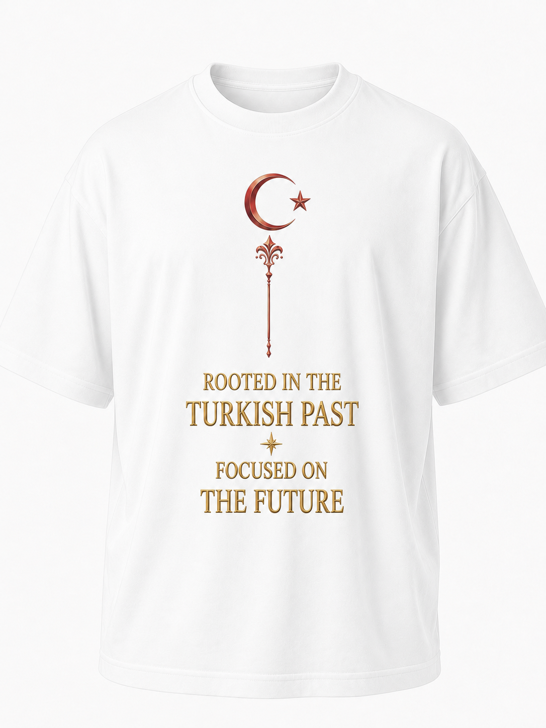 Eskitme Gold Ay Yıldız Premıum Beyaz Oversize T-shırt