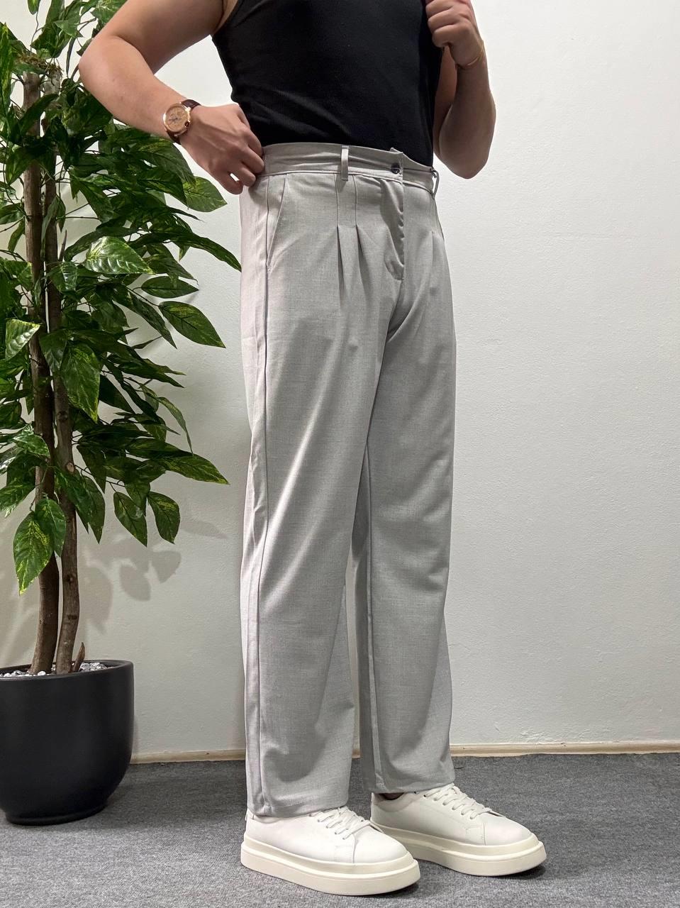 Gri Pileli Baggy Kumaş Pantolon