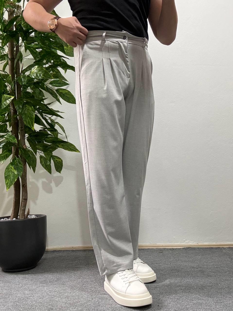 Gri Pileli Baggy Kumaş Pantolon