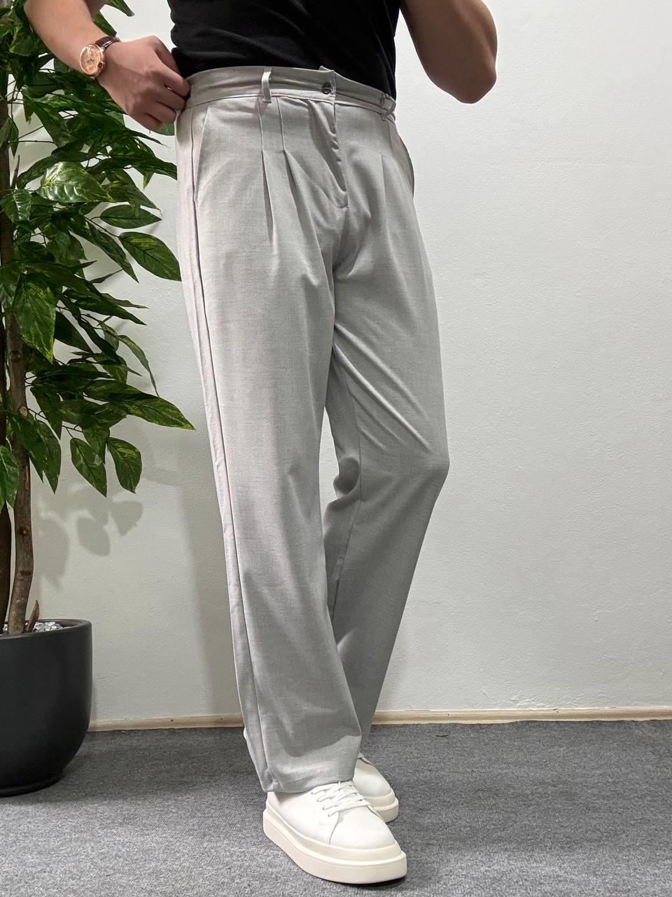 Gri Pileli Baggy Kumaş Pantolon