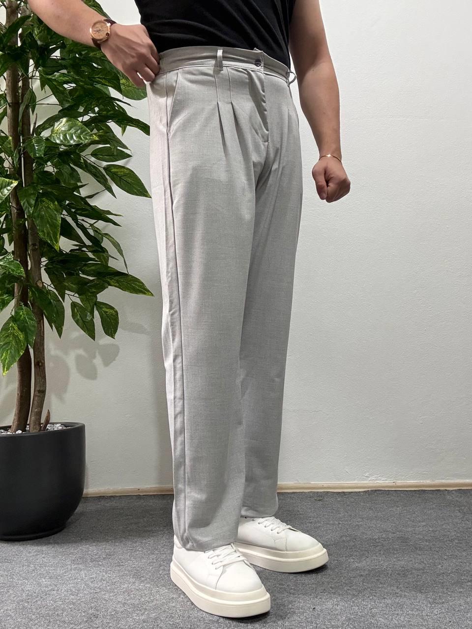 Gri Pileli Baggy Kumaş Pantolon