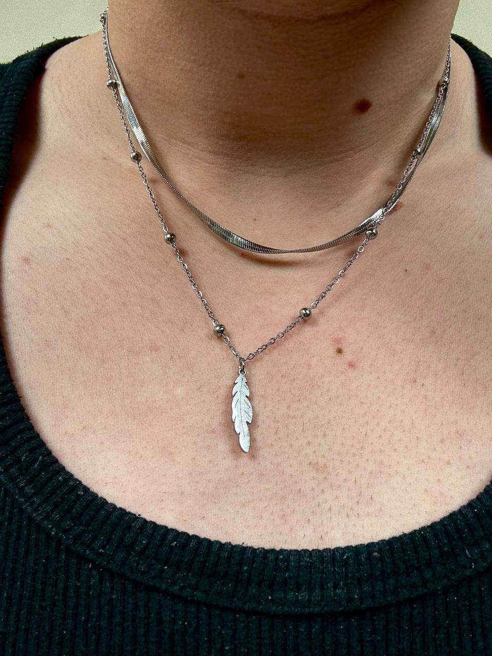 Silver Ball Leaf Necklace