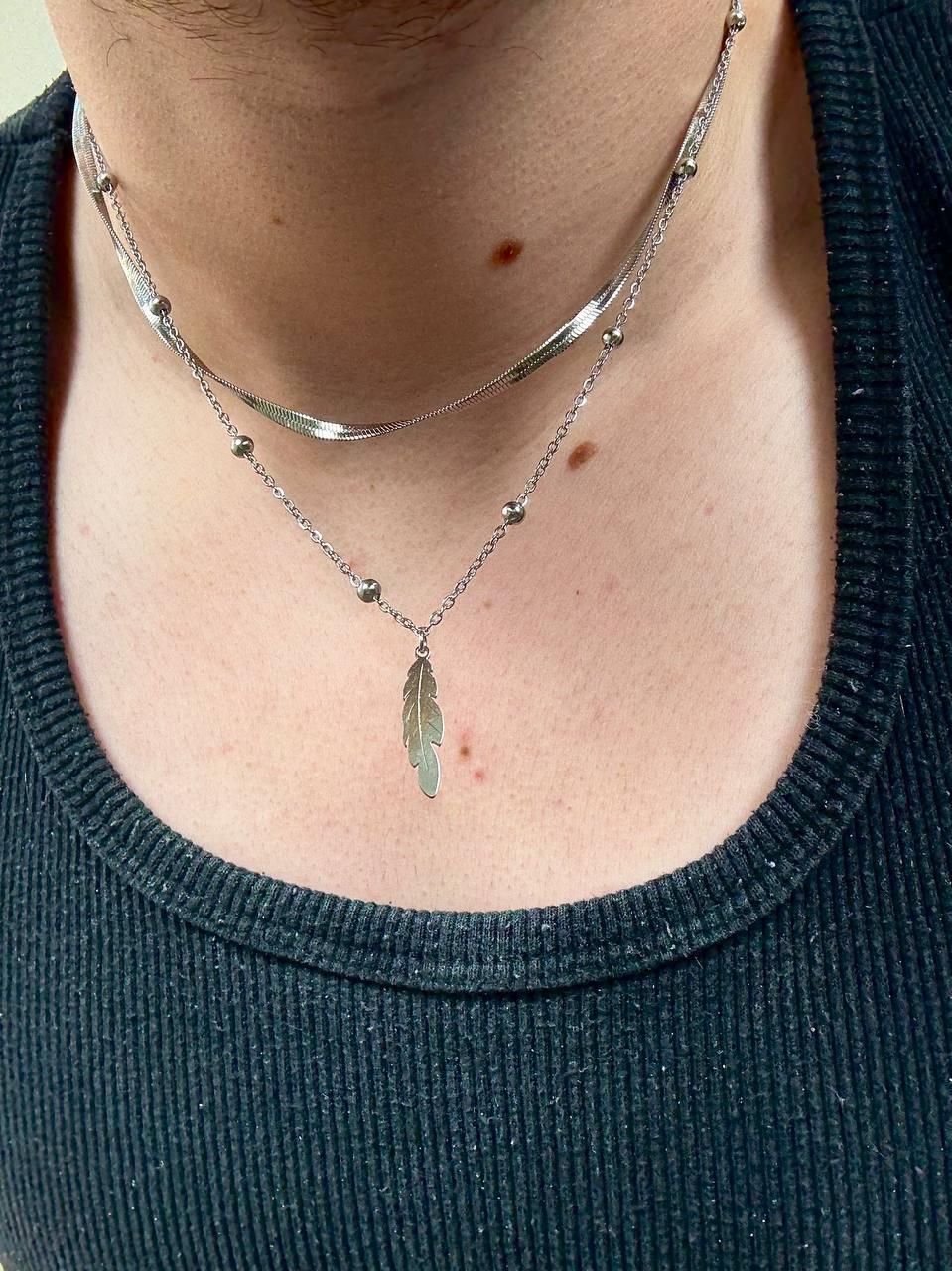 Silver Ball Leaf Necklace