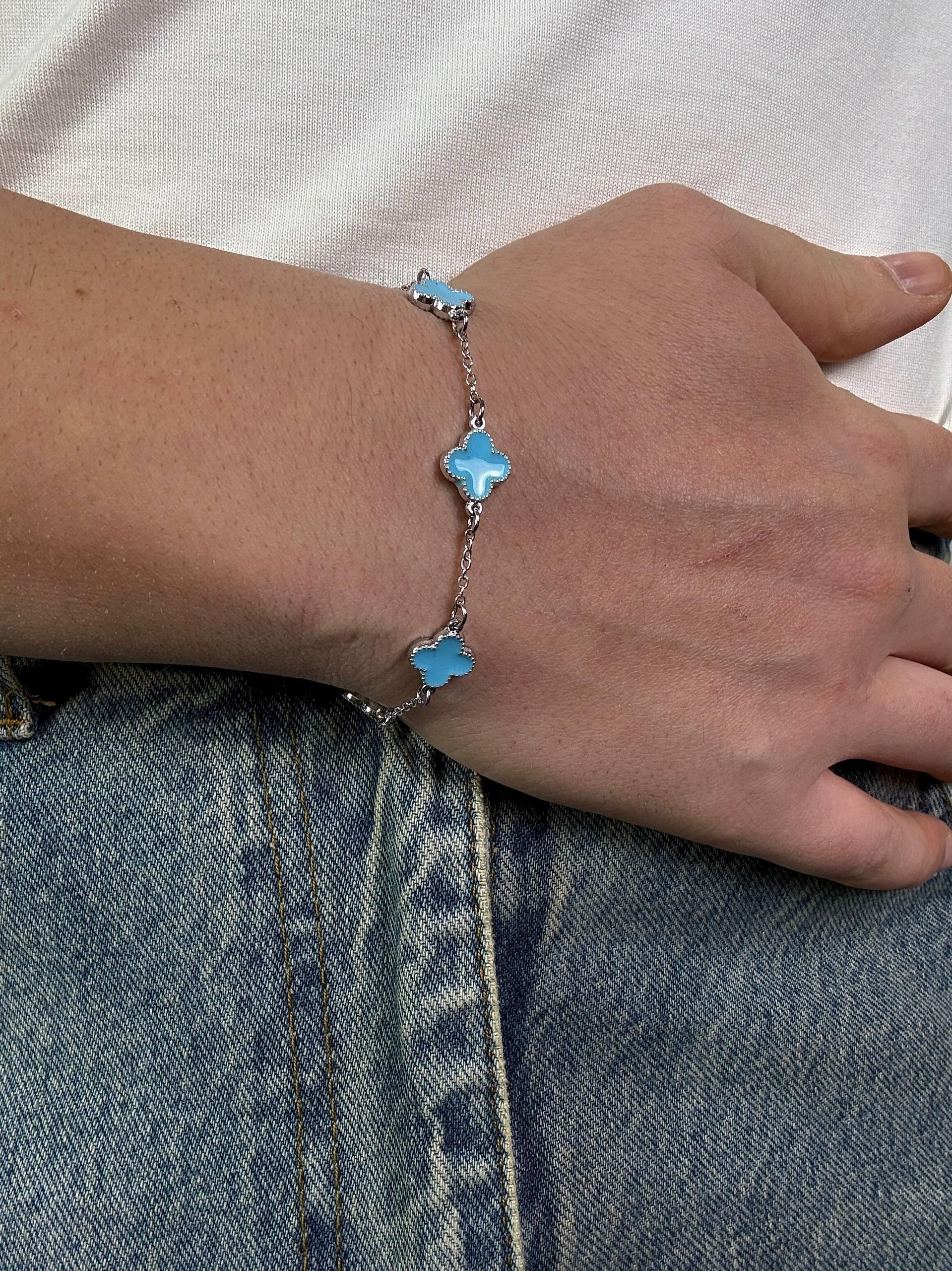 Silver Clover Blue Bracelet