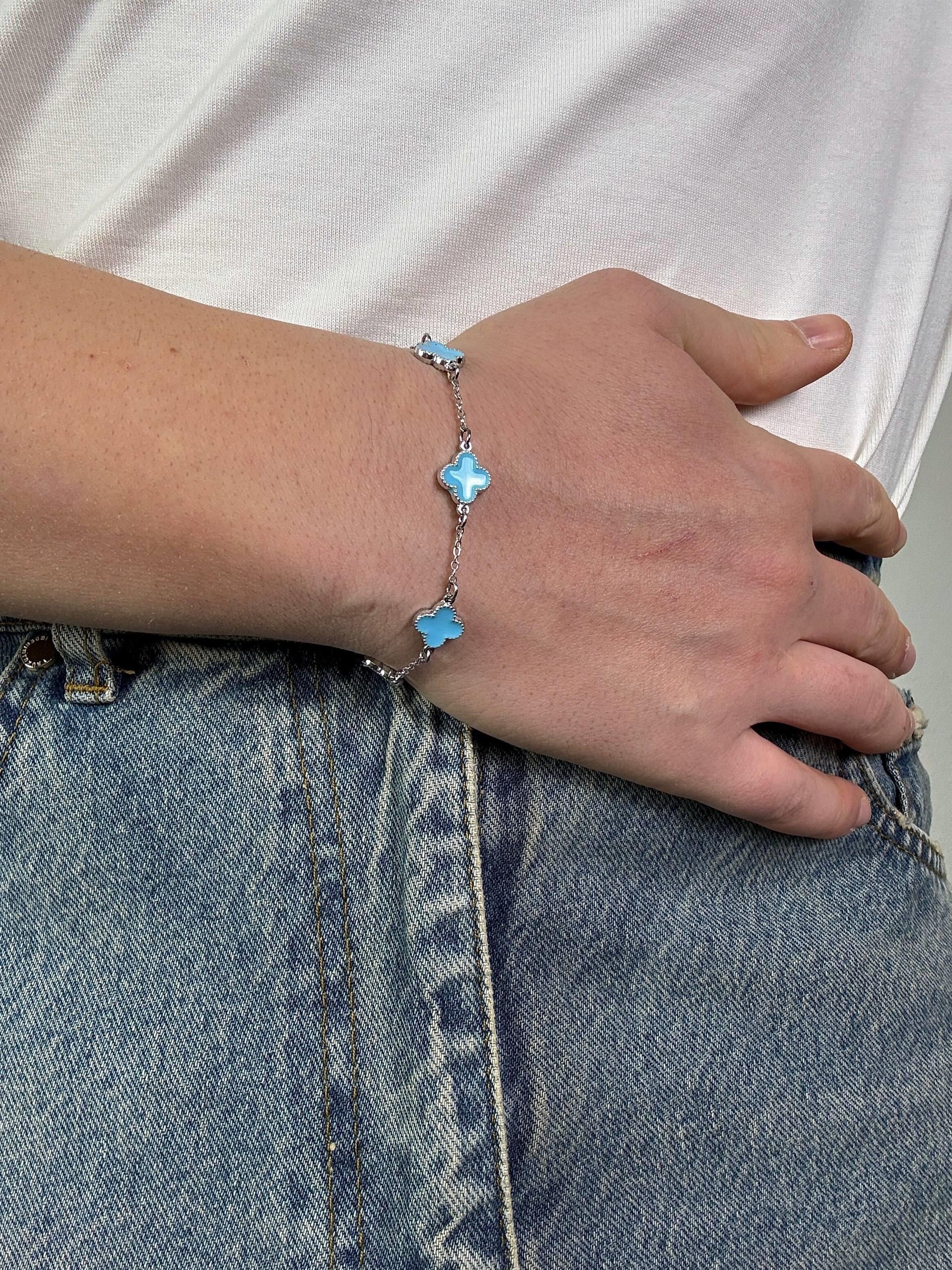 Silver Clover Blue Bracelet