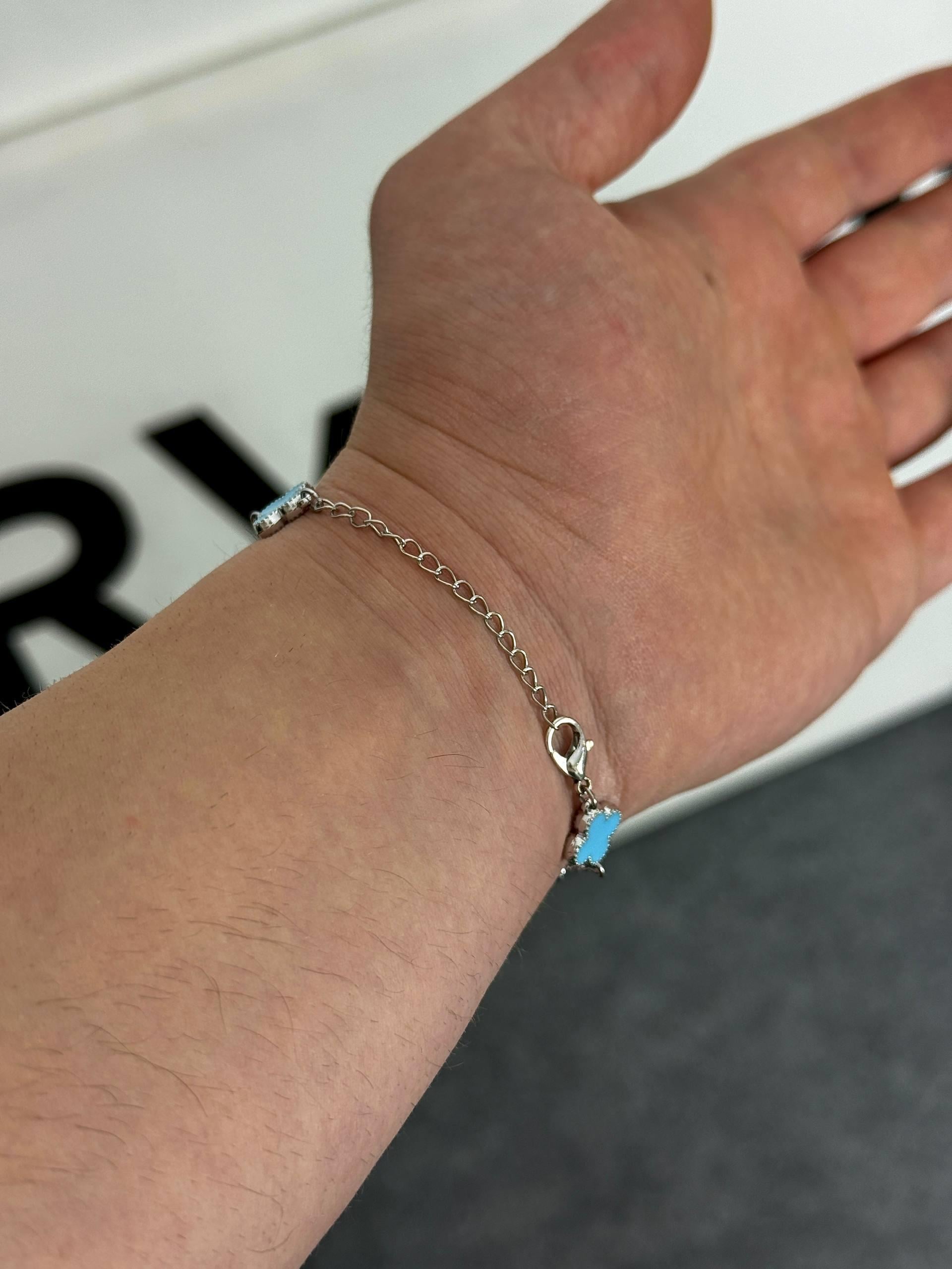 Silver Clover Blue Bracelet