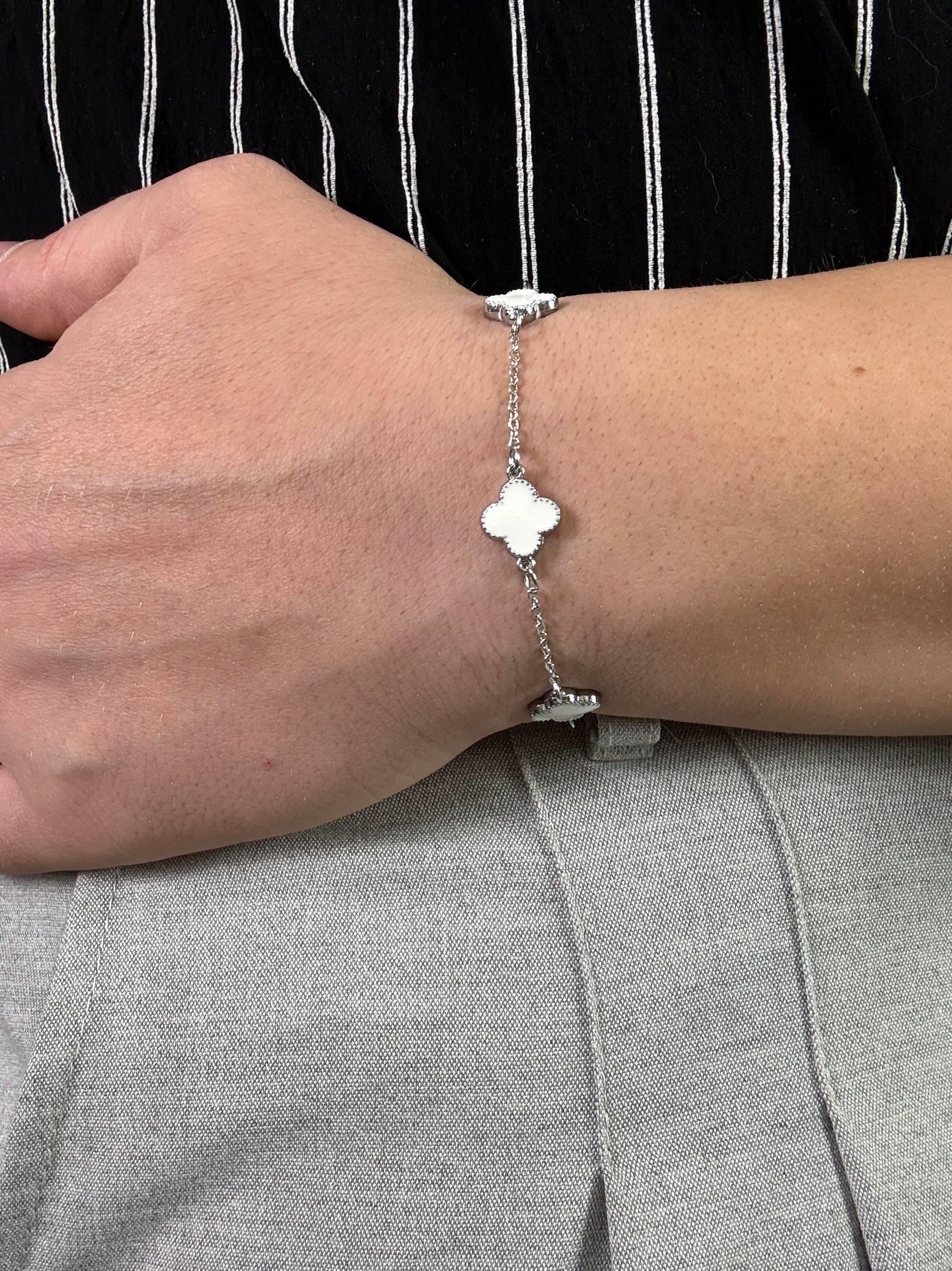 Silver Clover White Bracelet